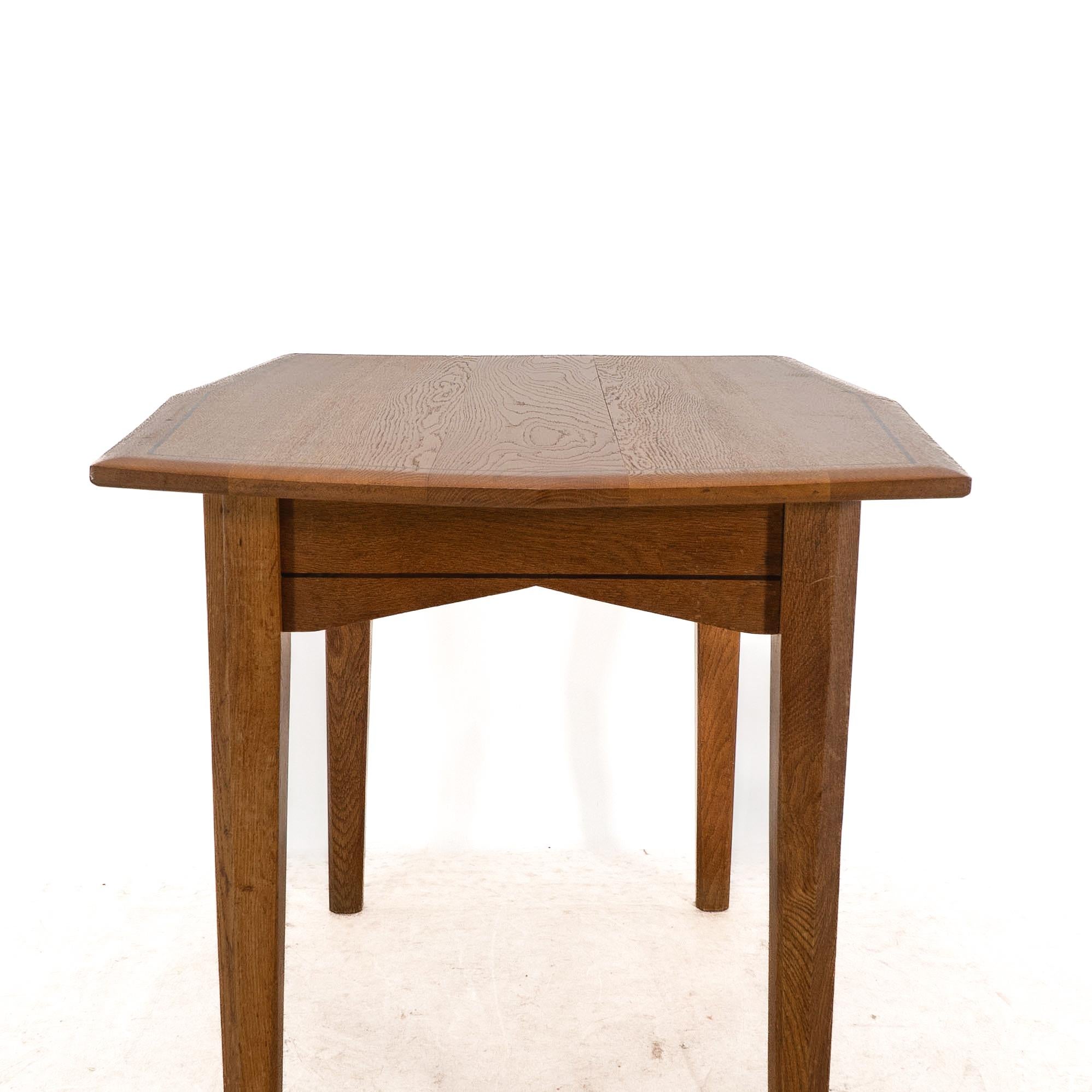 A small Arts & Crafts Cotswold style oak dining or centre table angular designs For Sale 6