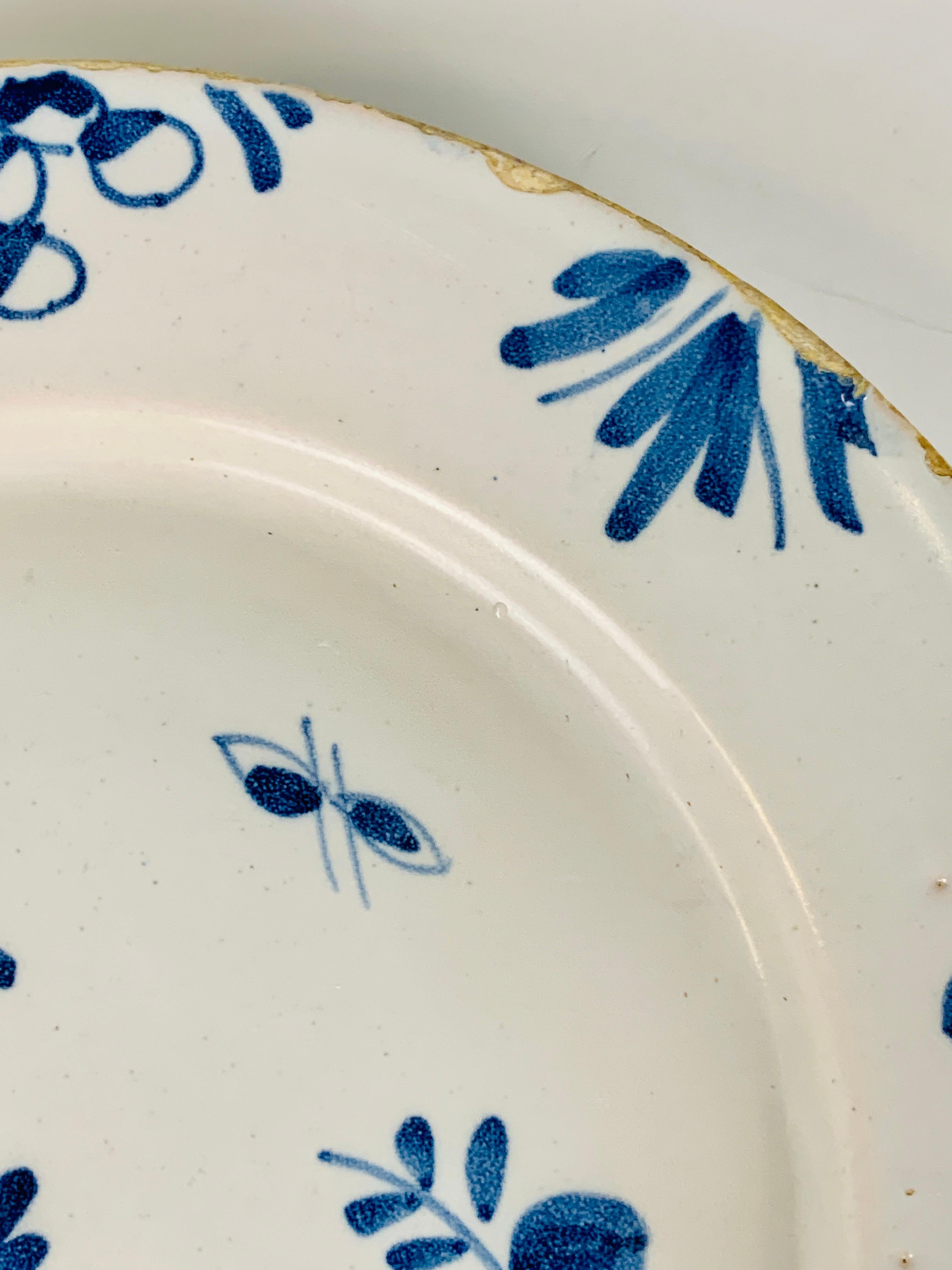 Rococo Small Blue and White Hand-Painted Delft Plate Made, circa 1740