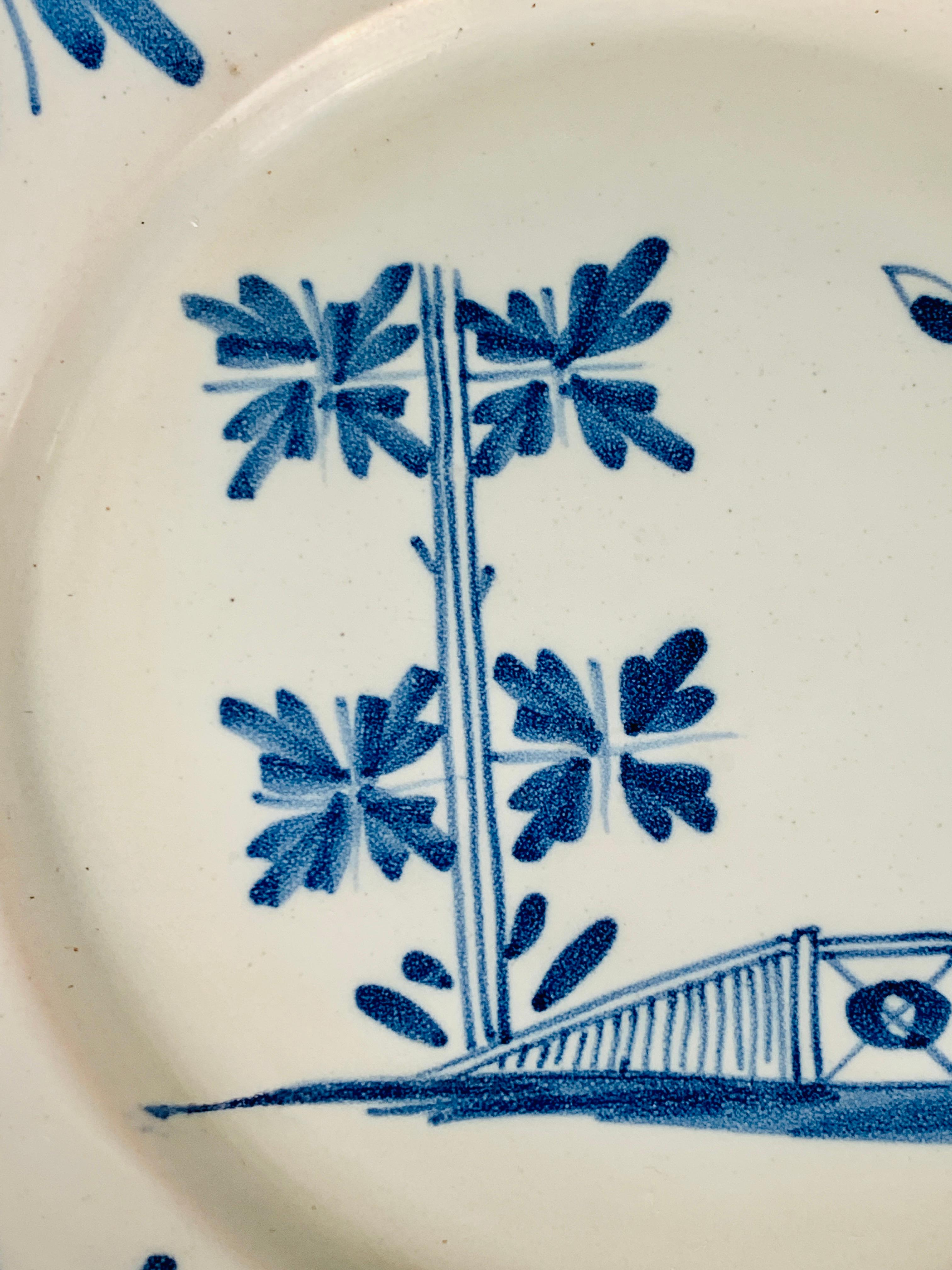 18th Century Small Blue and White Hand-Painted Delft Plate Made, circa 1740