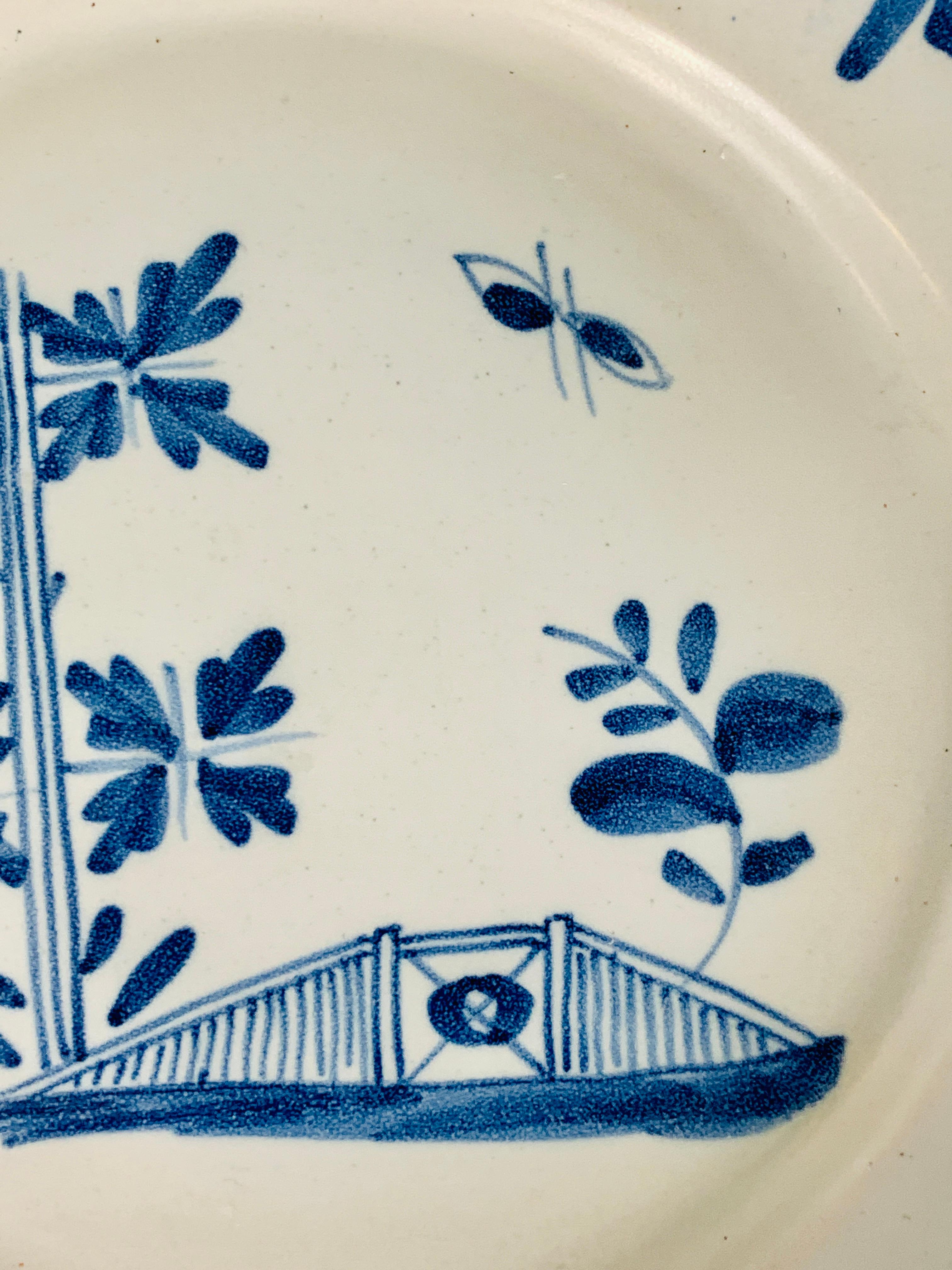 Small Blue and White Hand-Painted Delft Plate Made, circa 1740 1