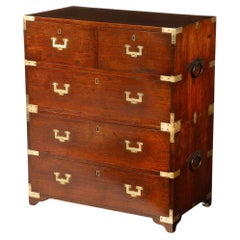 A small brass-bound teak campaign chest in two parts