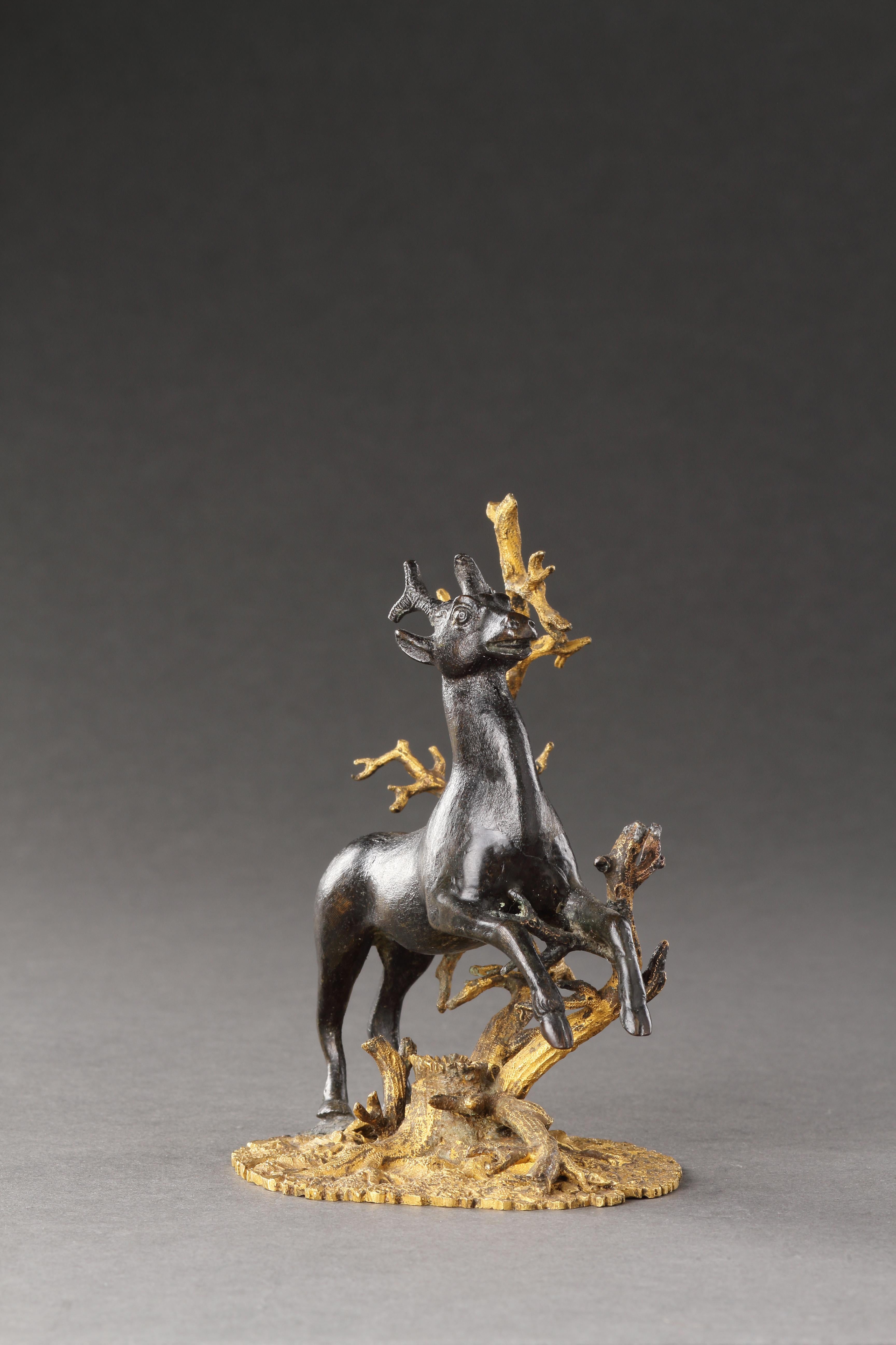 A Small Bronze Group of a Prancing Stag In Good Condition For Sale In London, GB