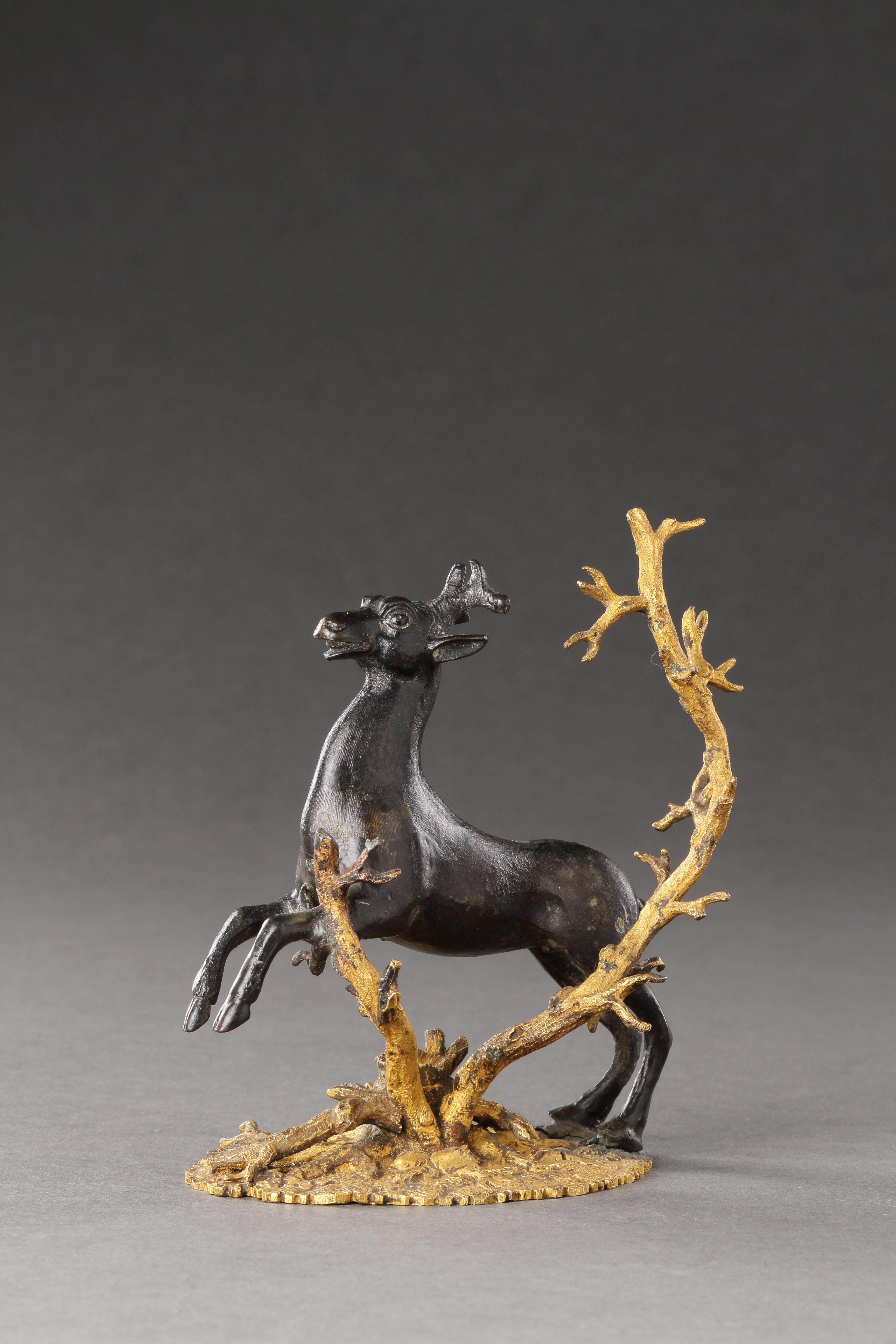 A Small Bronze Group of a Prancing Stag For Sale 1