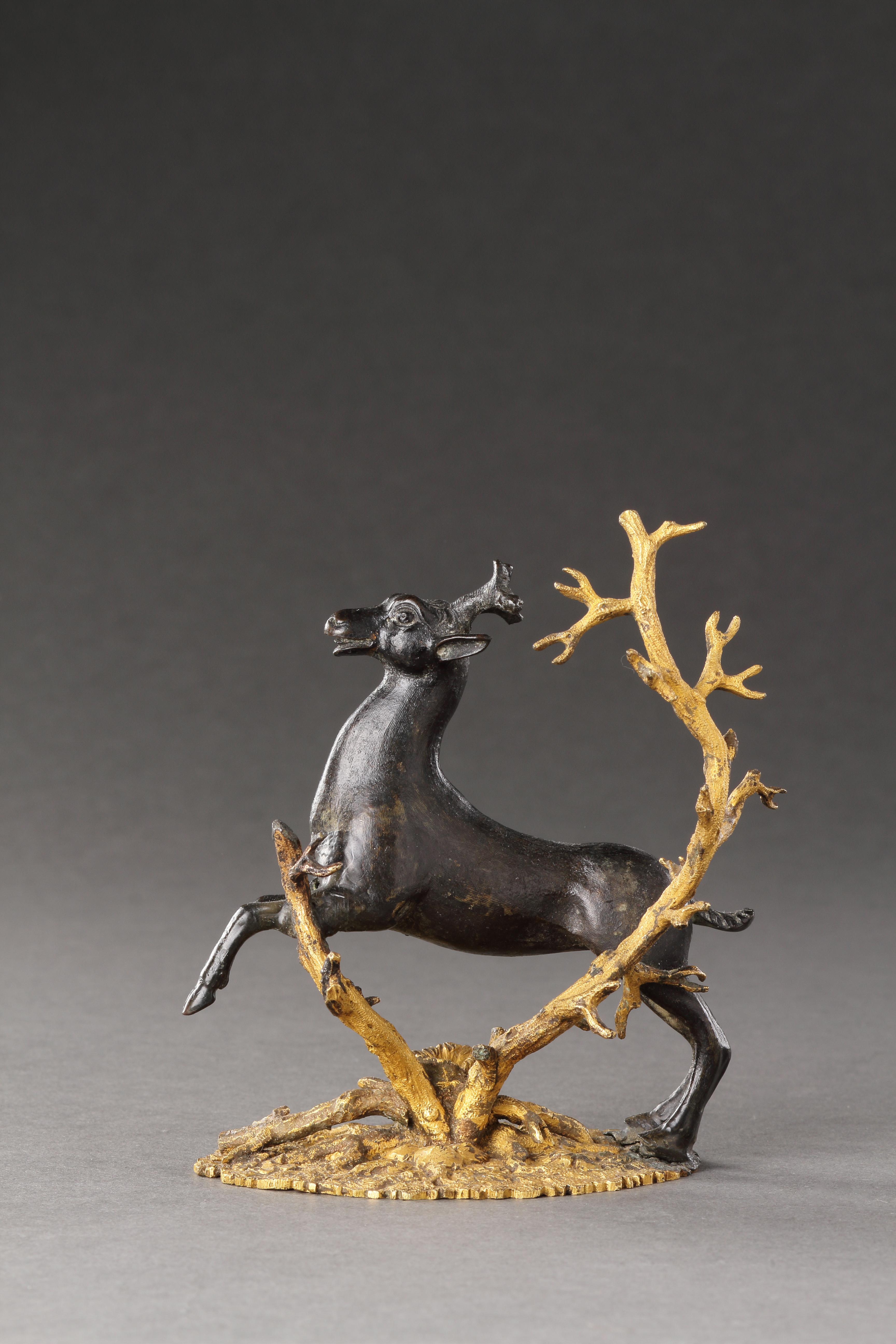 A Small Bronze Group of a Prancing Stag For Sale 2