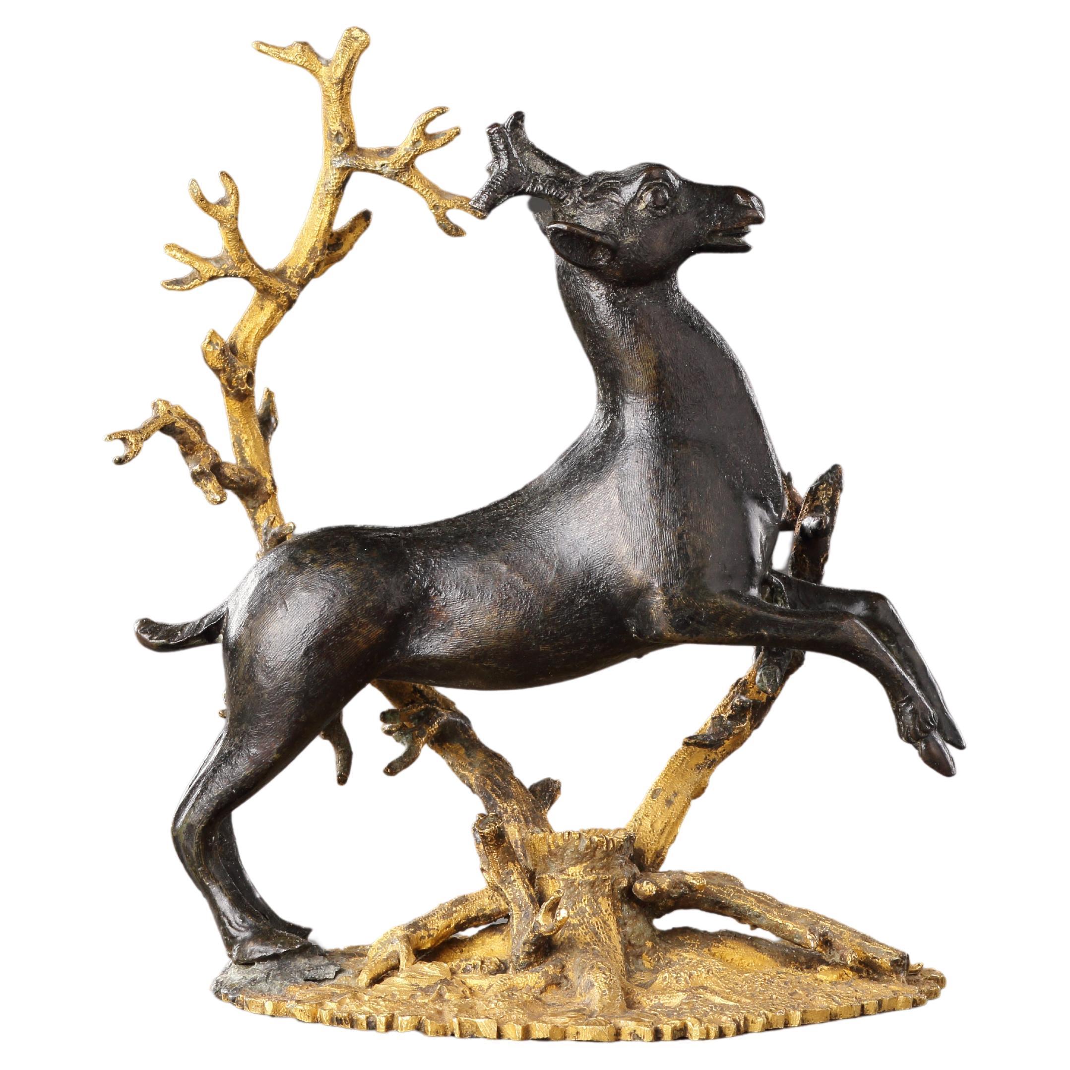 A Small Bronze Group of a Prancing Stag For Sale