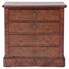 Small Burl Walnut Four Drawer Commode, France, C 1850