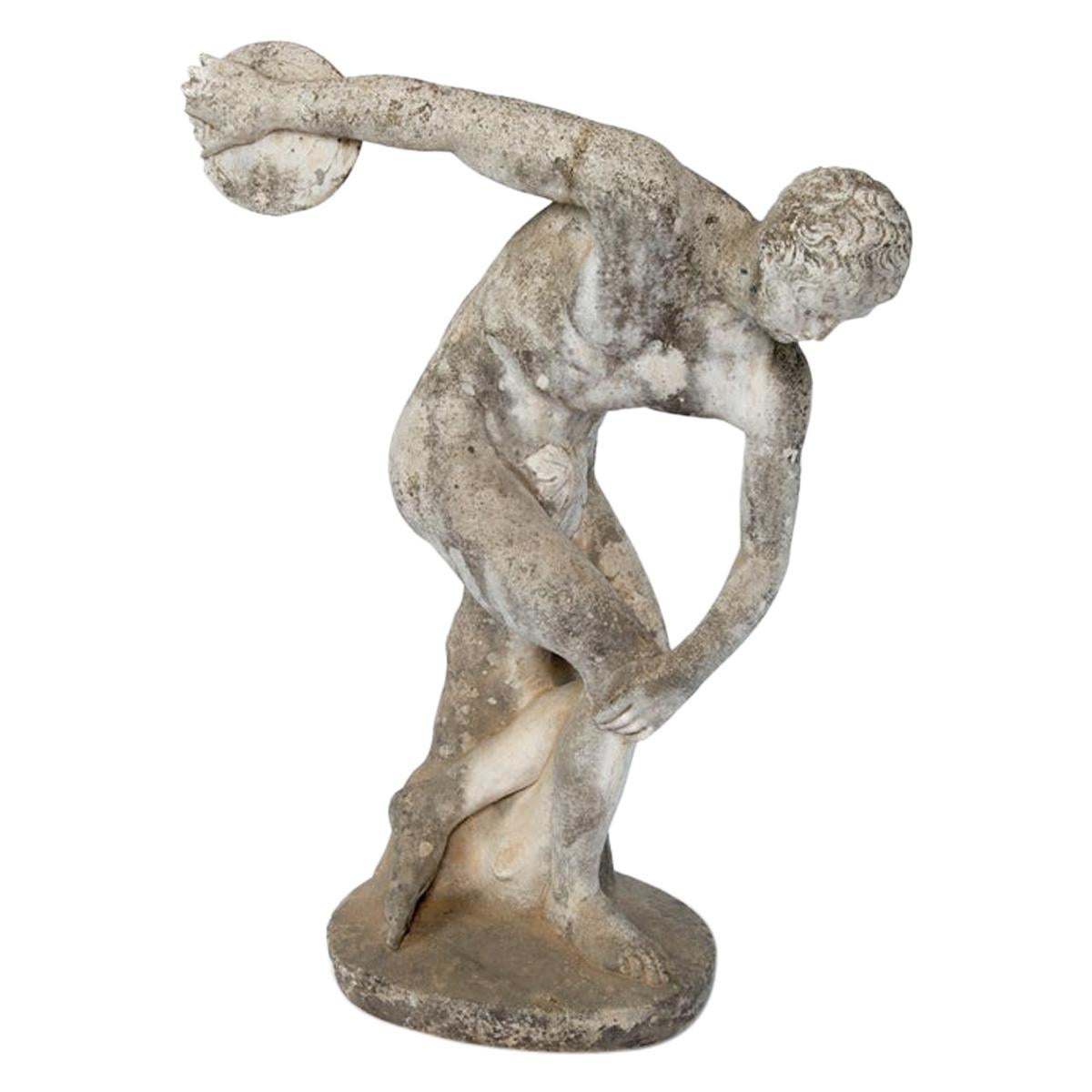 Small Cement Statue of a Discus Thrower, Discobolus