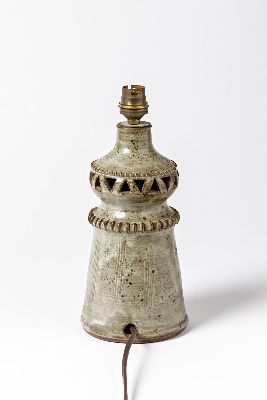 French Small Ceramic Lamp by the Potters of La Borne, circa 1970