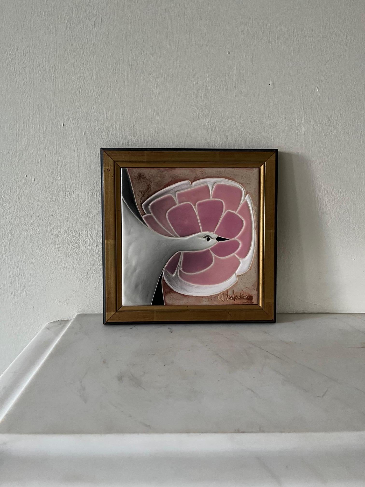 A beautiful small framed ceramic plate designed and signed by Gilbert Valentin for Galerie Les Archanges Vallauris. Les Archanges was a workshop created by Gilbert Valentin and his wife in Vallauris and where his ceramics and other artists ceramics