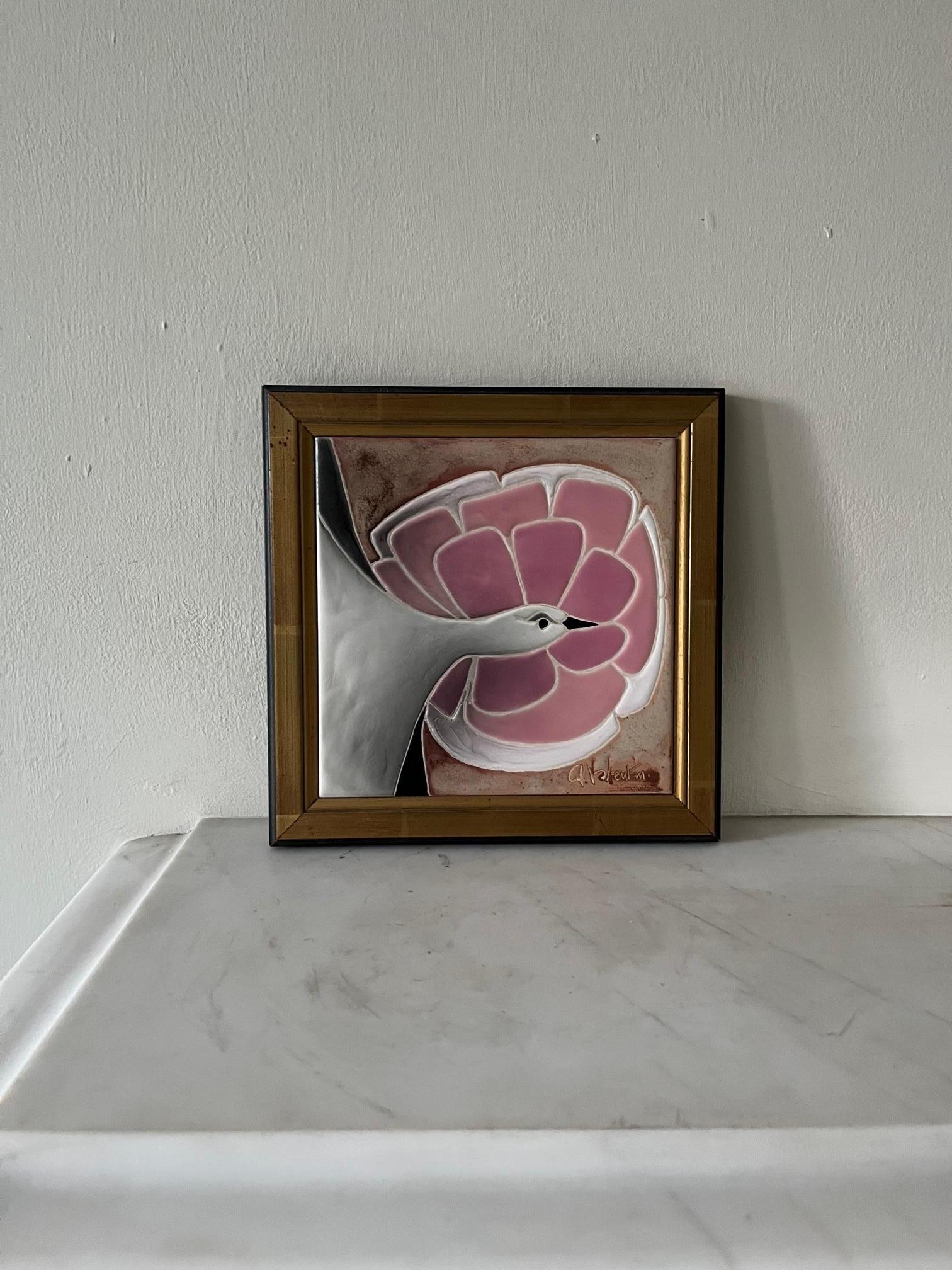 A beautiful small framed ceramic plate designed and signed by Gilbert Valentin for Galerie Les Archanges Vallauris. Les Archanges was a workshop created by Gilbert Valentin and his wife in Vallauris and where his ceramics and other artists ceramics