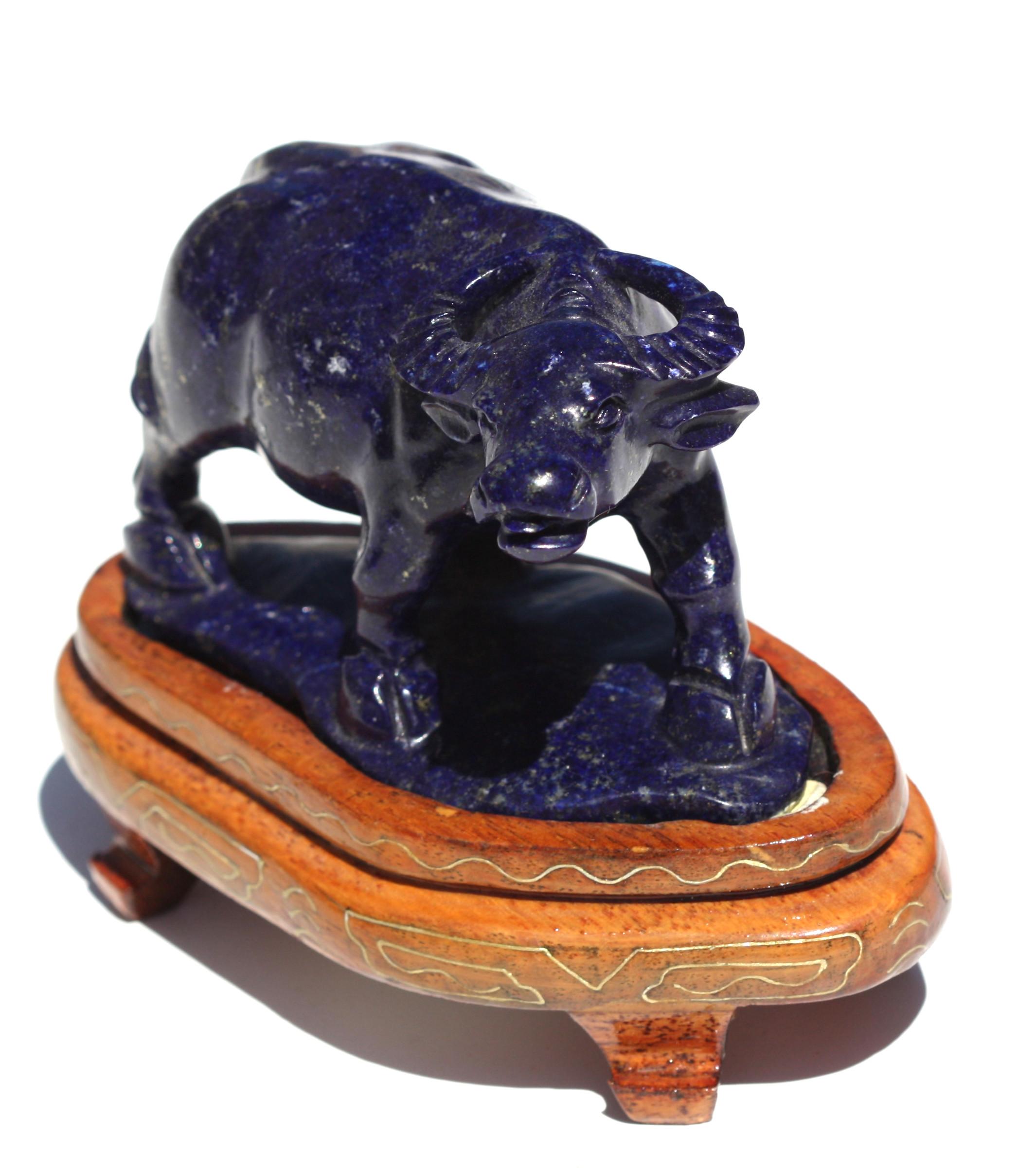 20th Century Small Chinese Carved Lapis-Lazuli Figure of a Water Buffalo For Sale