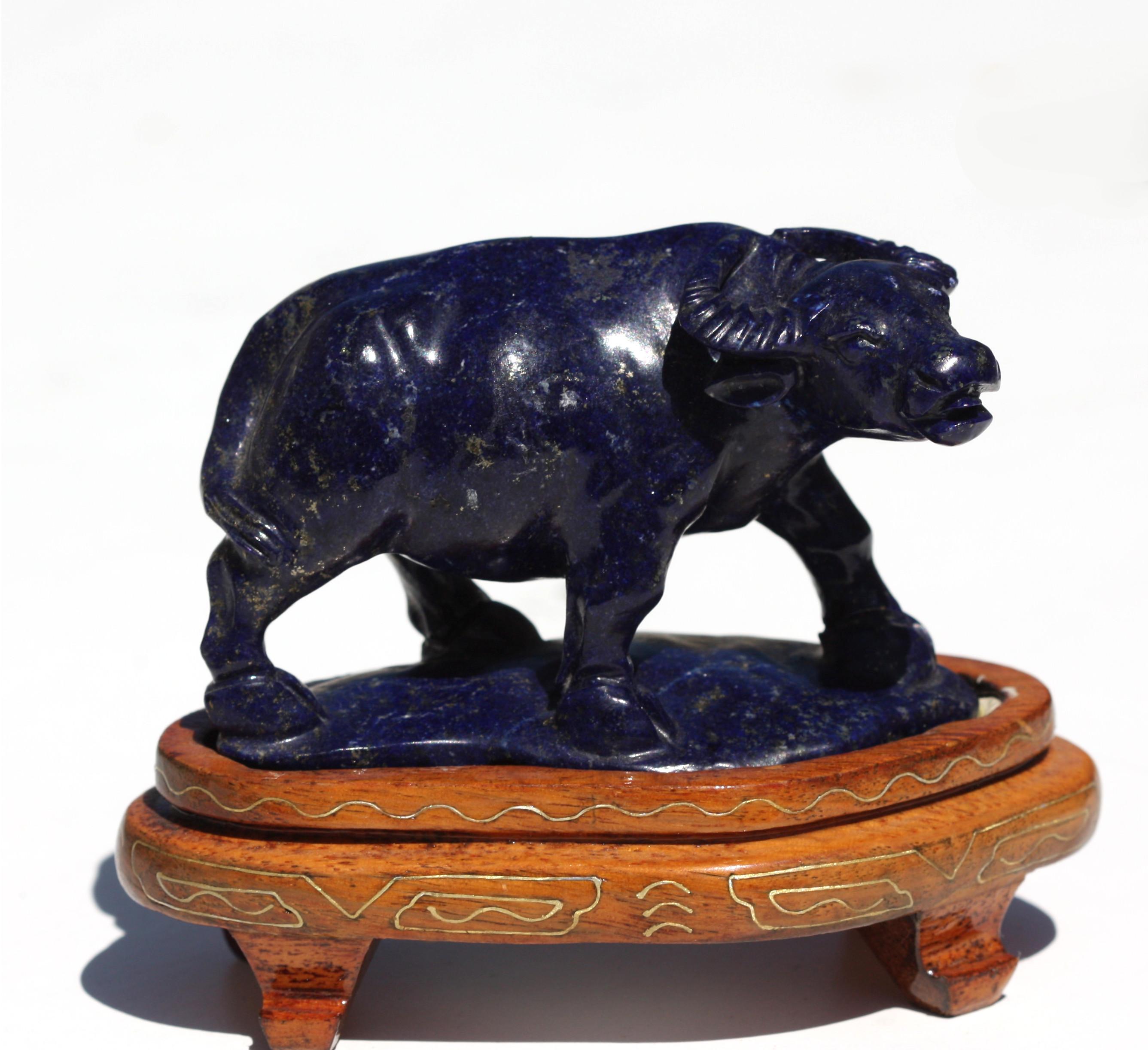Small Chinese Carved Lapis-Lazuli Figure of a Water Buffalo For Sale 1