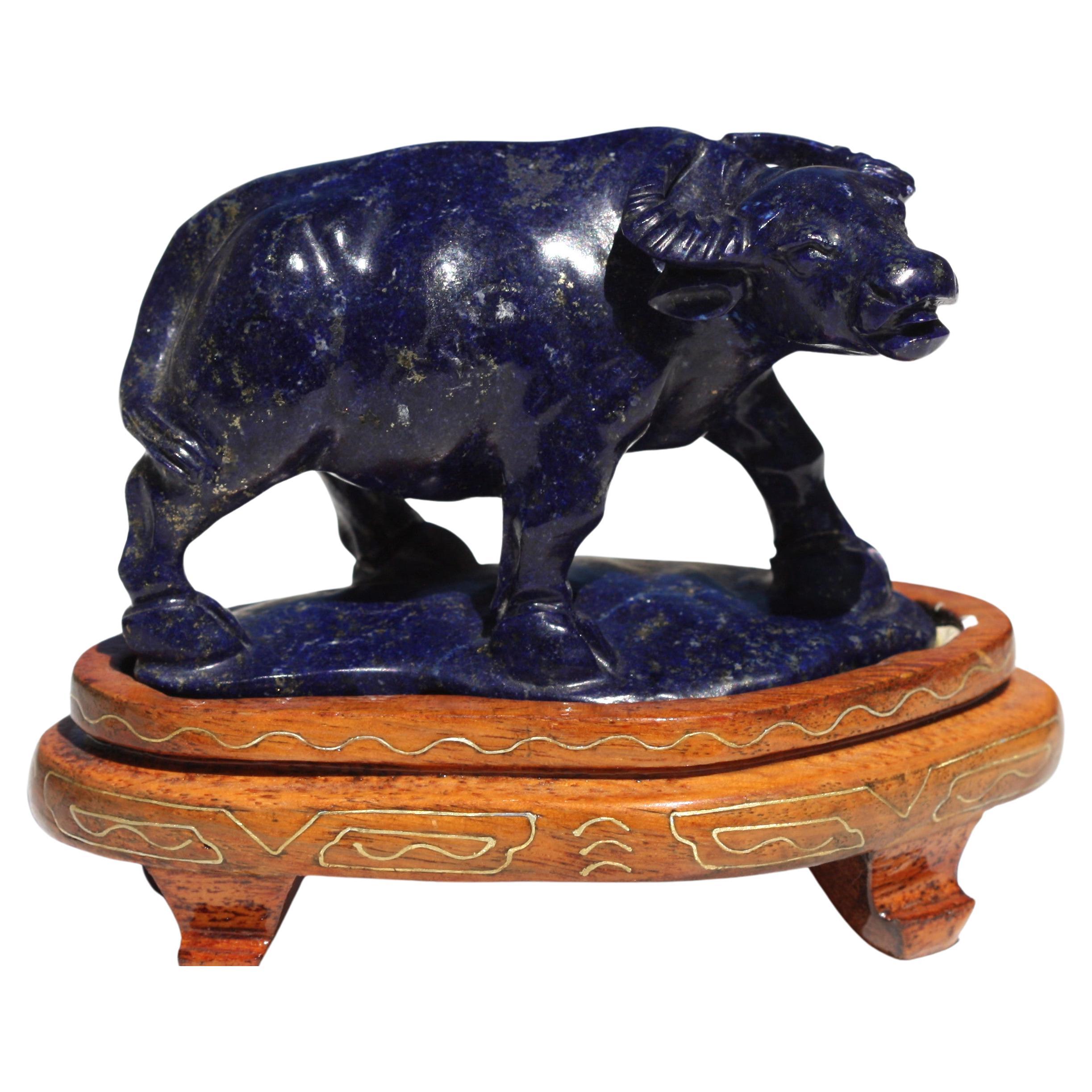 Small Chinese Carved Lapis-Lazuli Figure of a Water Buffalo For Sale