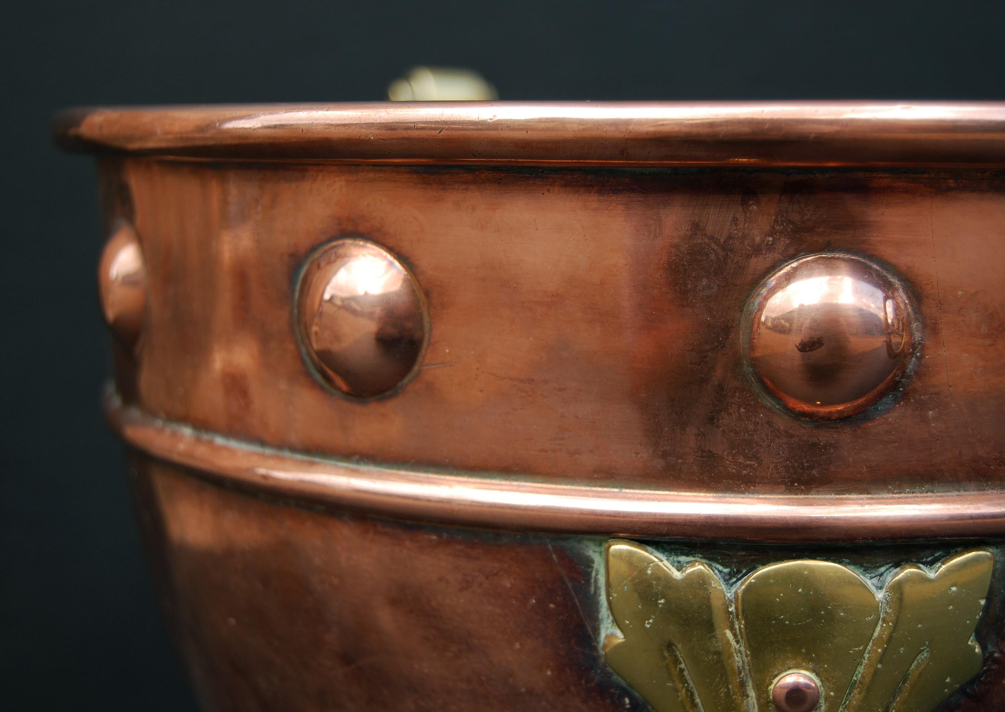 English Small Copper Coal Bucket with Brass Embellishments For Sale