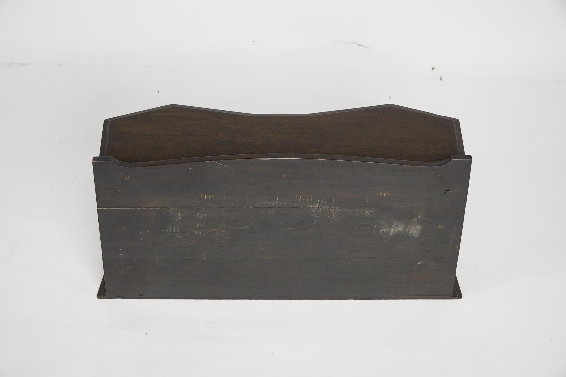 Arts and Crafts oak desk top bookcase with 3 bronze Art Nouveau period plaques. For Sale 13