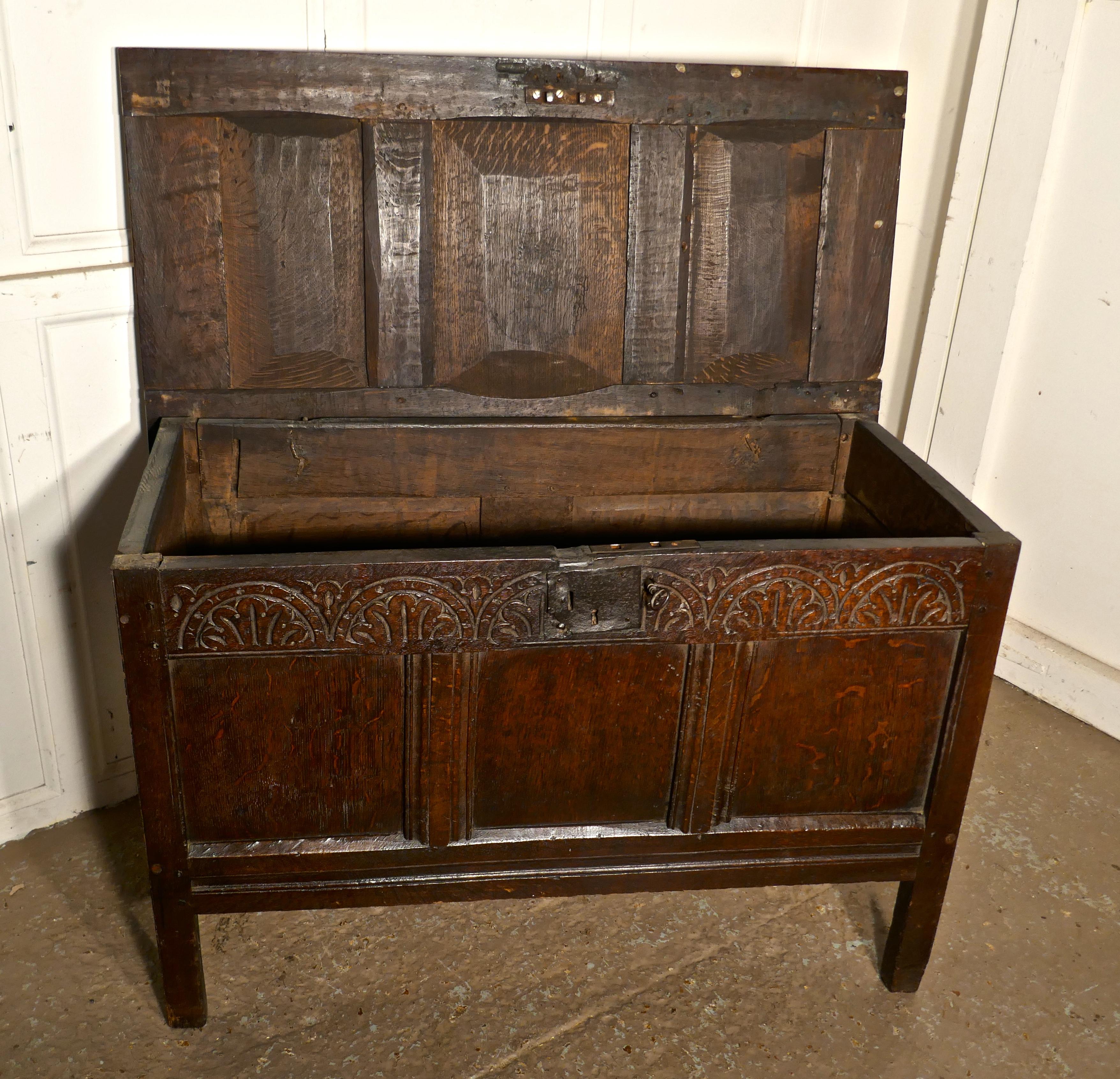 Small Early 17th Century Carved Oak Coffer, 1621 6