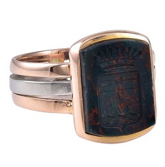 Small Edwardian 18 Karat Two-Colour Gold and Bloodstone Intaglio Ring