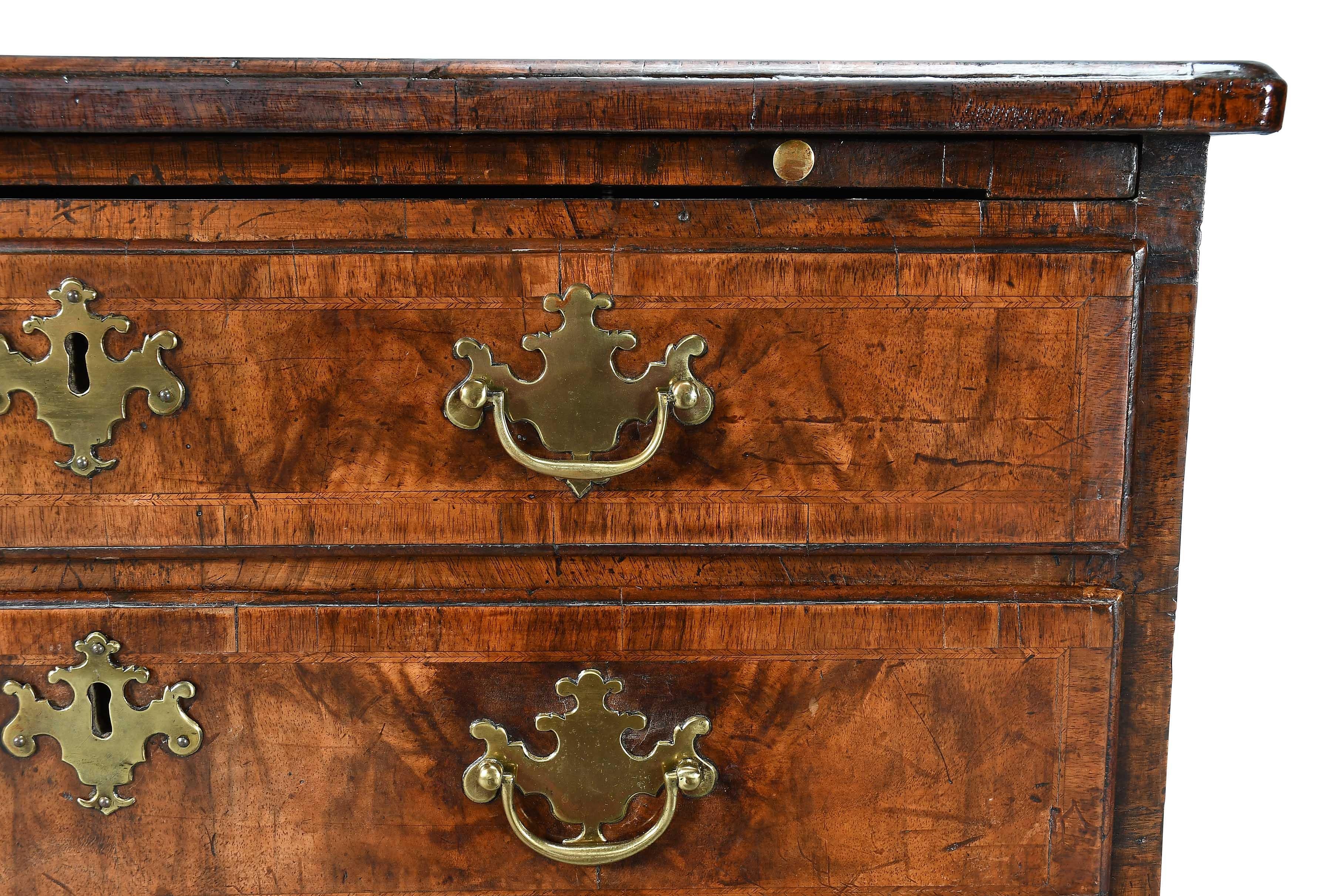 George III A Small Figured Walnut Chest with Brushing Slide For Sale