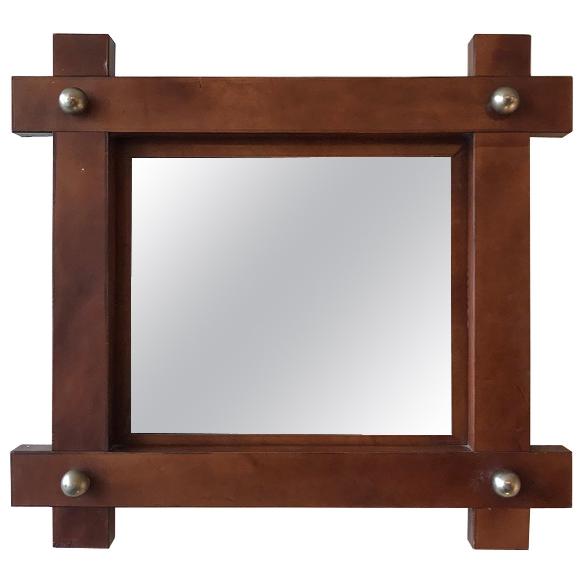 Small French 1950s Leather Square Mirror