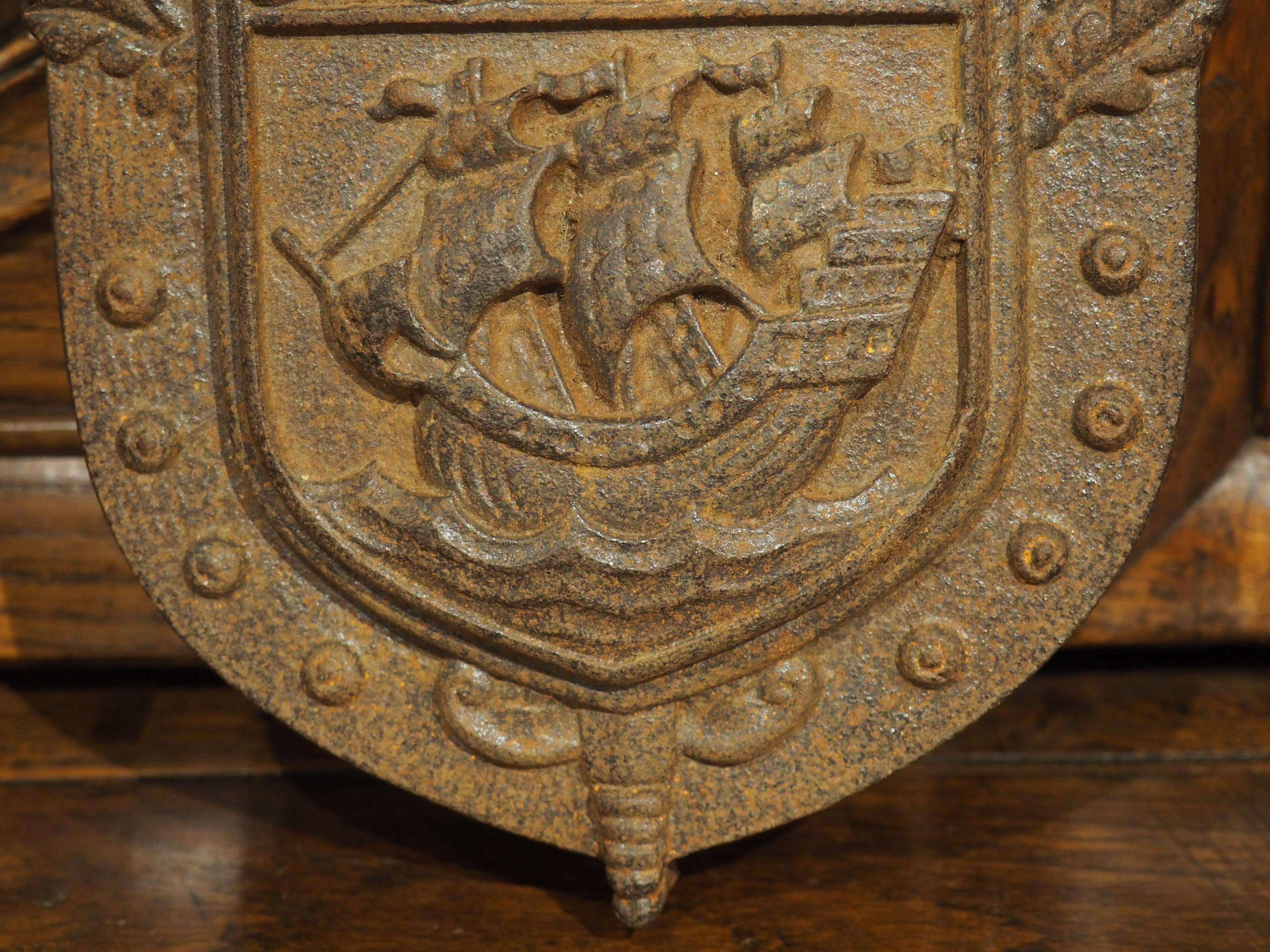 A Small French Cast Iron Wall Plaque, The Coat of Arms of Paris, 20th Century In Good Condition For Sale In Dallas, TX