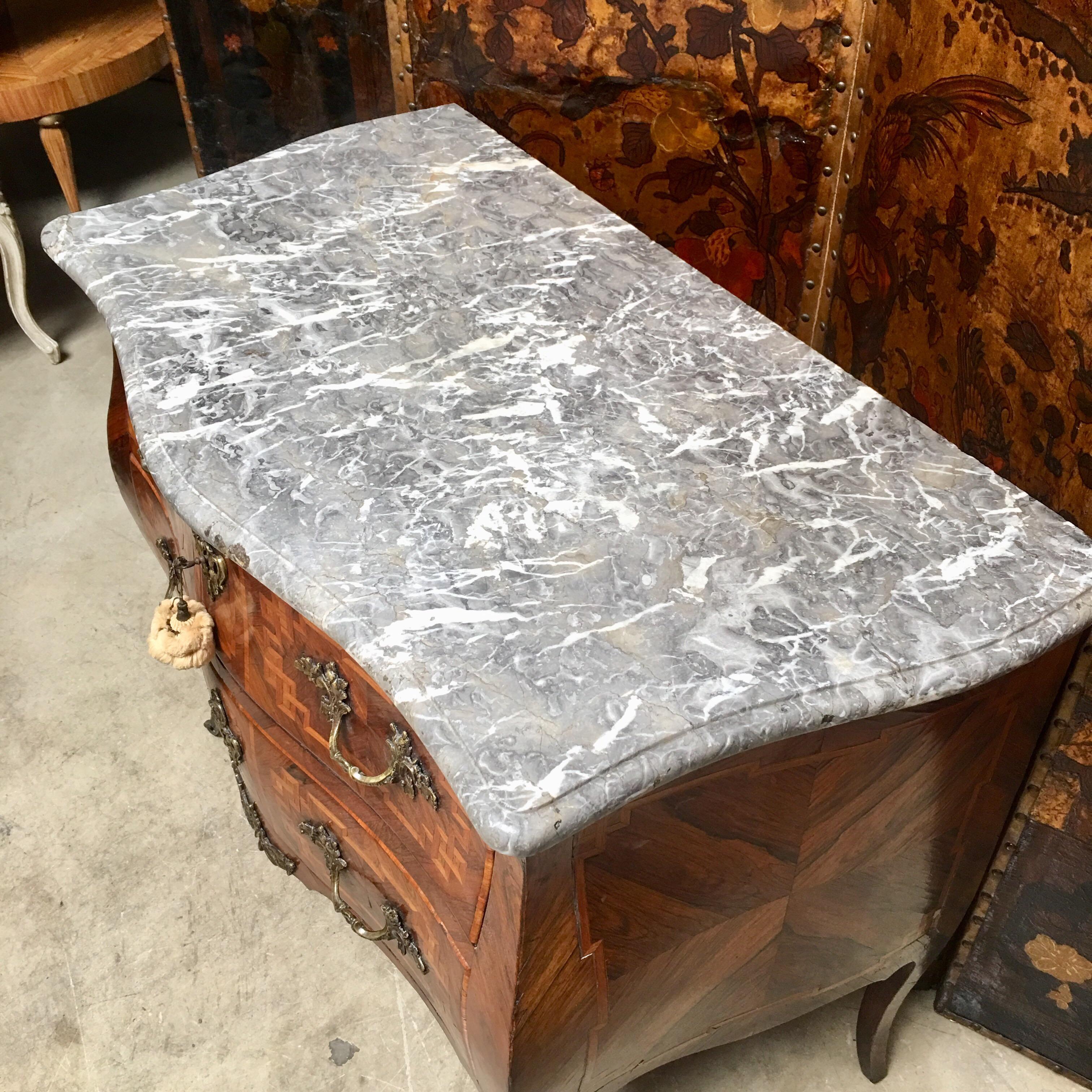 18th Century Small French Louis XV Marquetry Commode with Marble Top 7