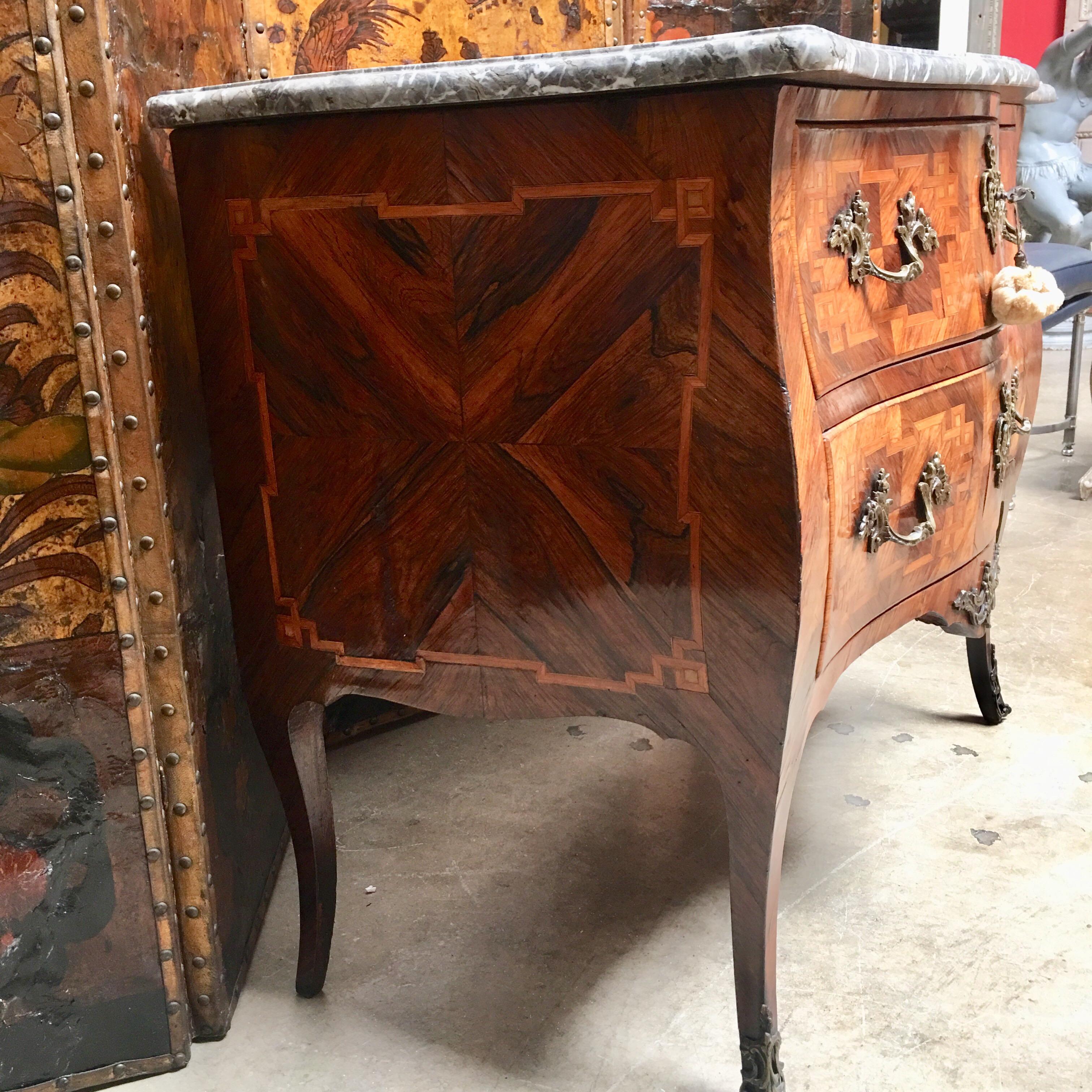 18th Century Small French Louis XV Marquetry Commode with Marble Top 8