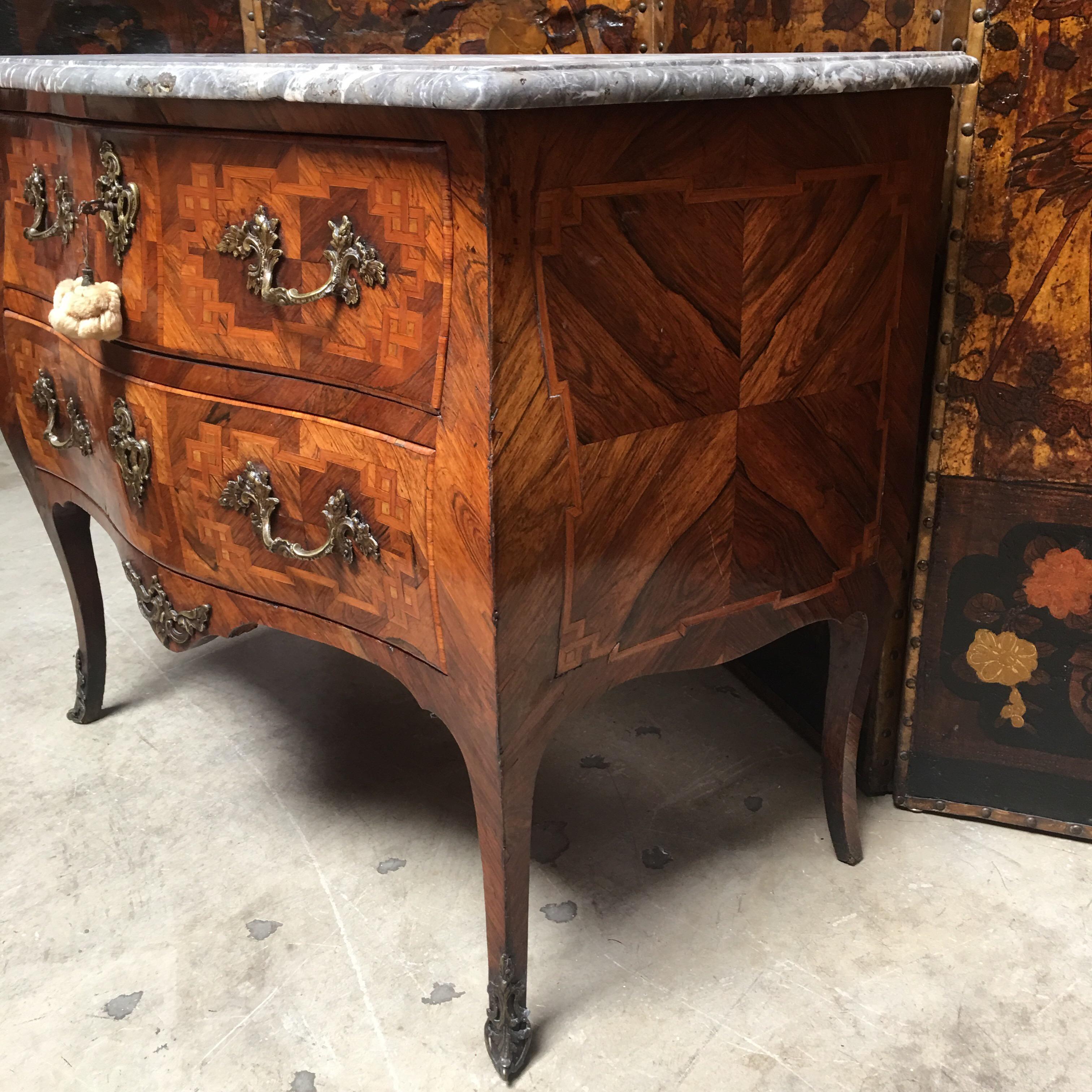 18th Century Small French Louis XV Marquetry Commode with Marble Top 2
