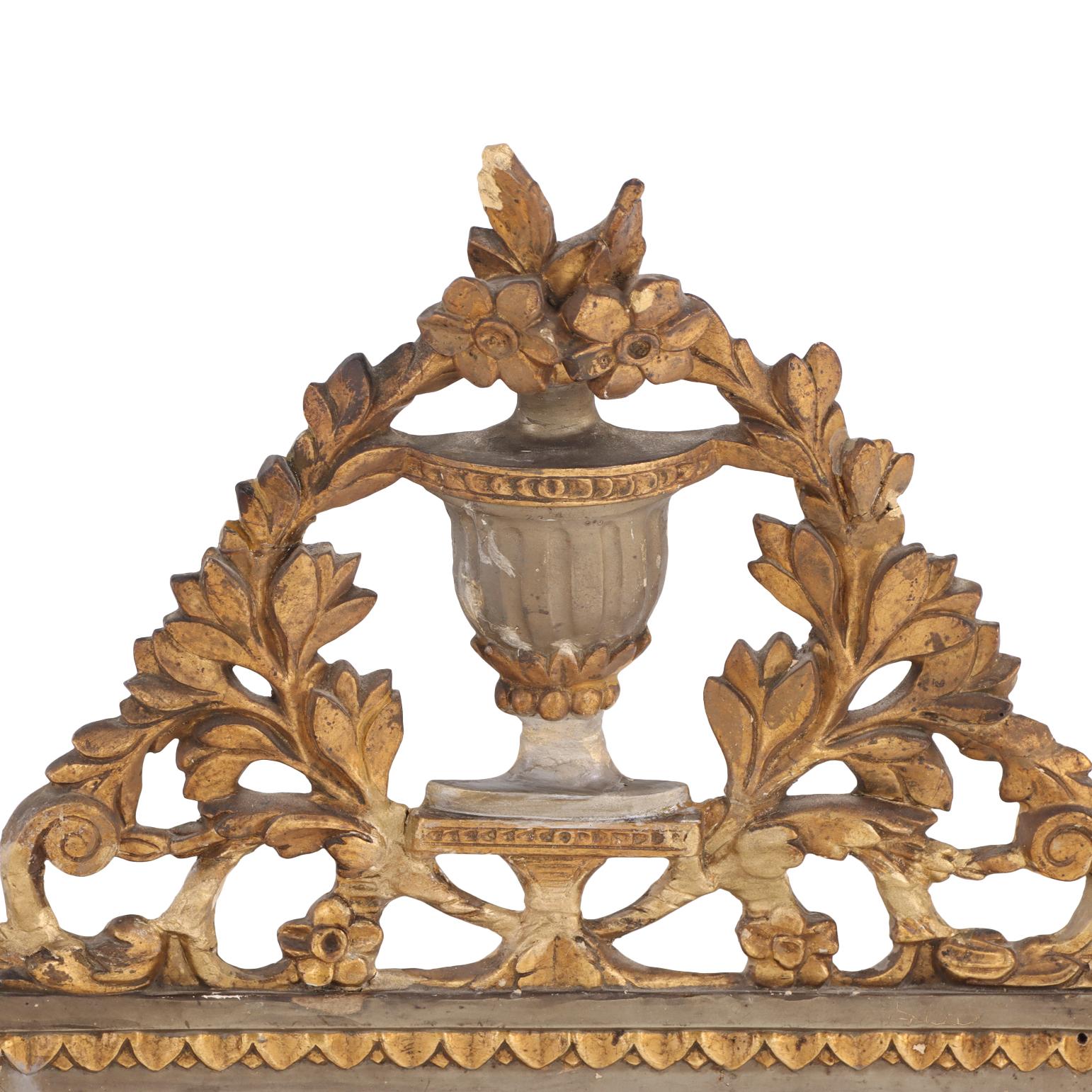 A Small French Louis XVI Painted and Gilt Carved Mirror, C. 1900. For Sale 2