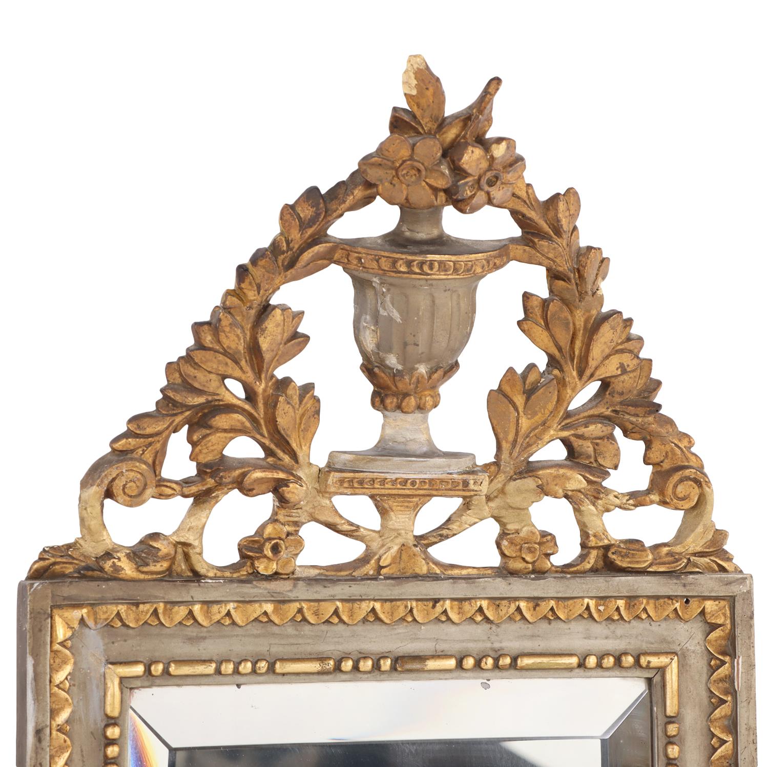 A Small French Louis XVI Painted and Gilt Carved Mirror, C. 1900. For Sale 3