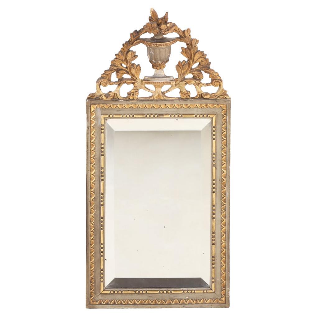 A Small French Louis XVI Painted and Gilt Carved Mirror, C. 1900. For Sale