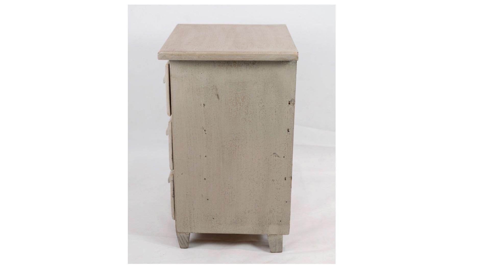 Wood Small Gustavian Gray-Painted Chest of Drawers with 3 Drawers