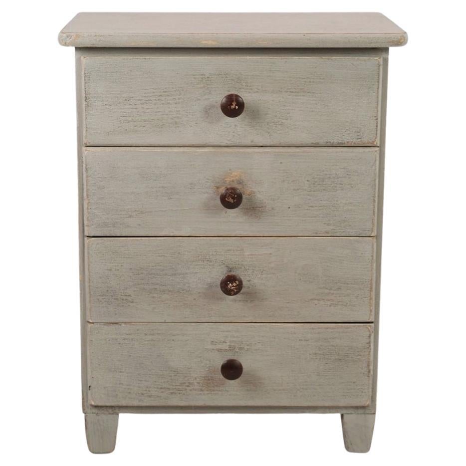 Small Gustavian Grey Painted Chest Of Drawers With Original Paint From 1840s