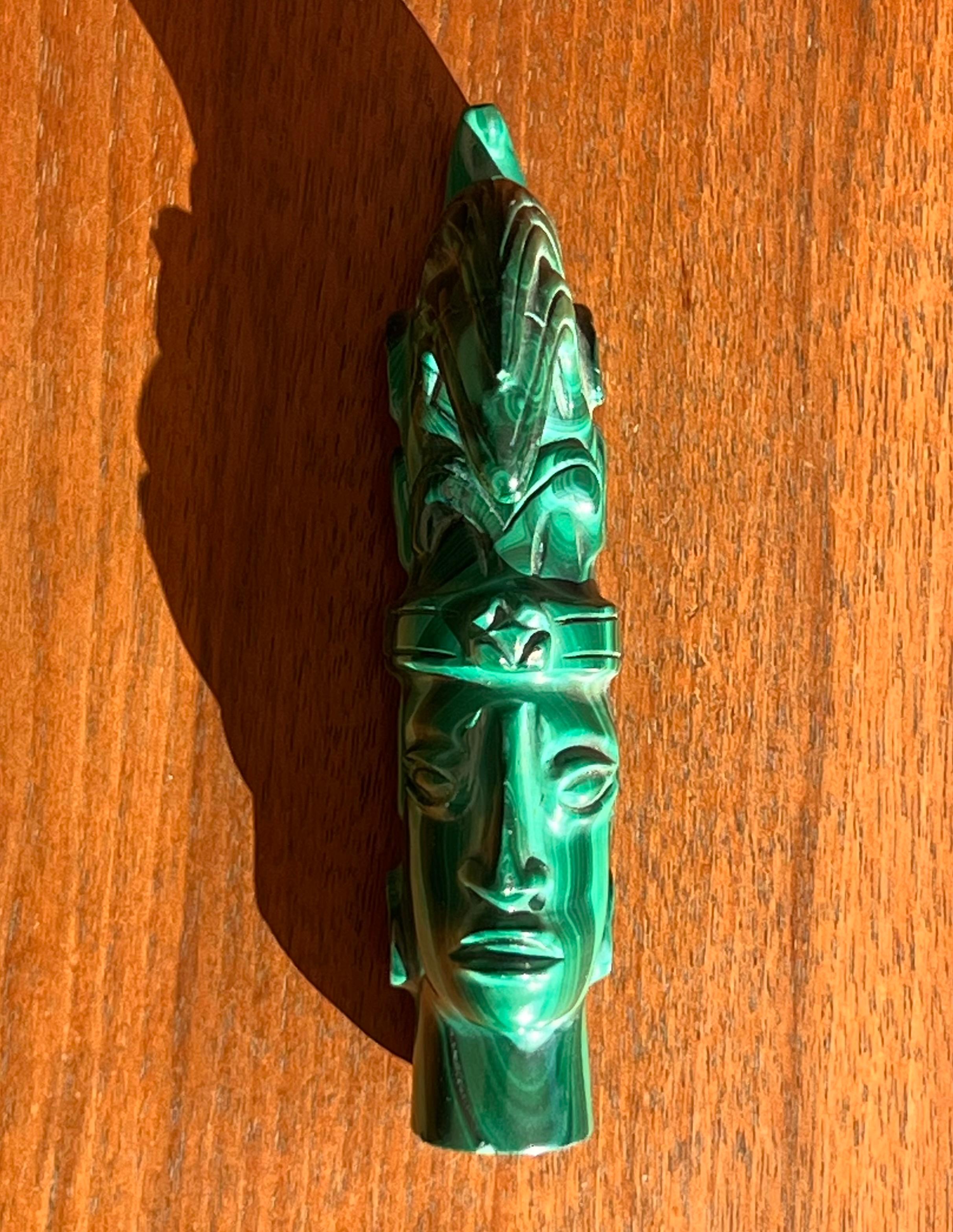 A small hand-carved malachite sculpture of an indigenous tribesman, 20th century For Sale 2