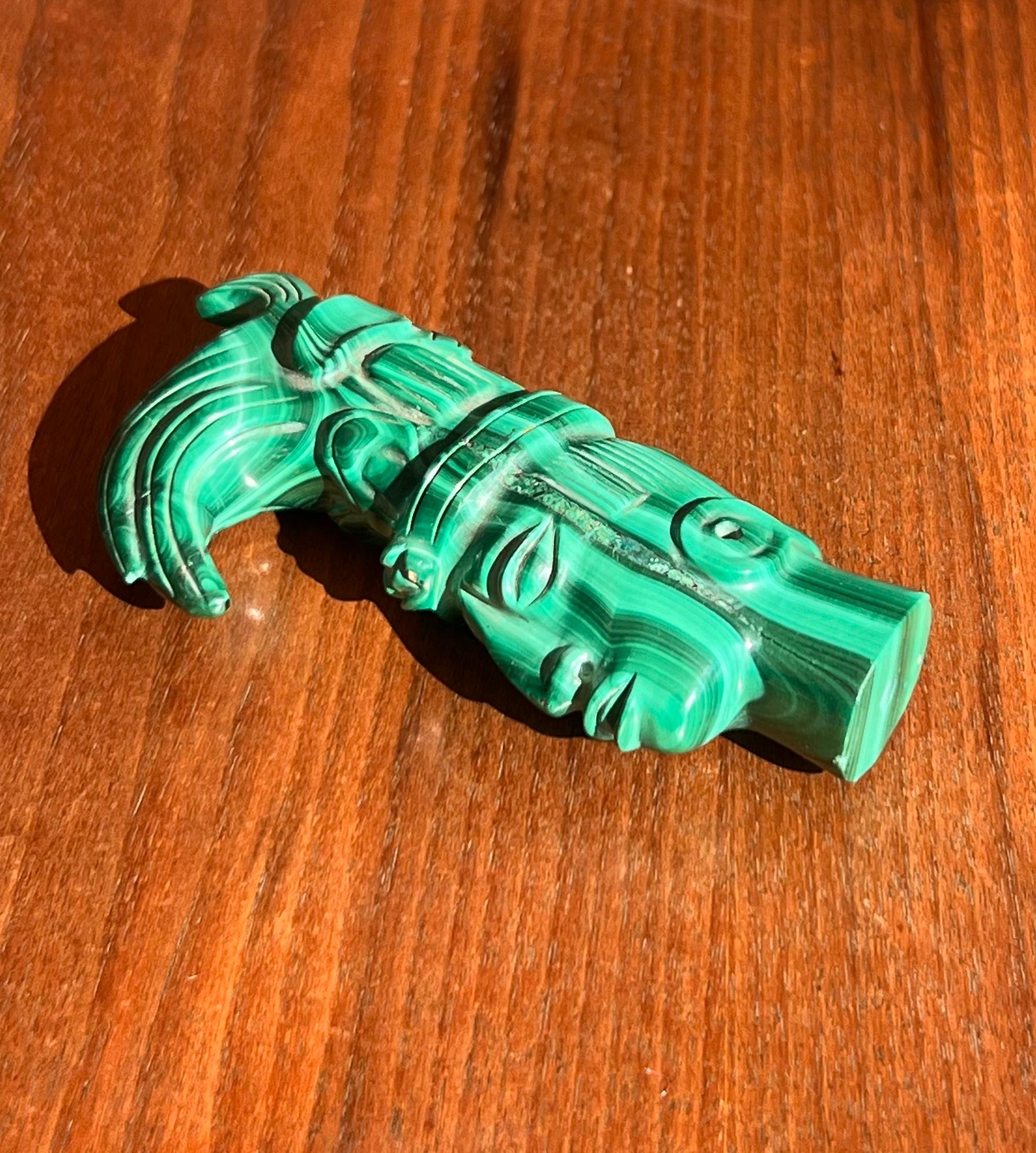 A small hand-carved malachite sculpture of an indigenous tribesman, 20th century For Sale 5
