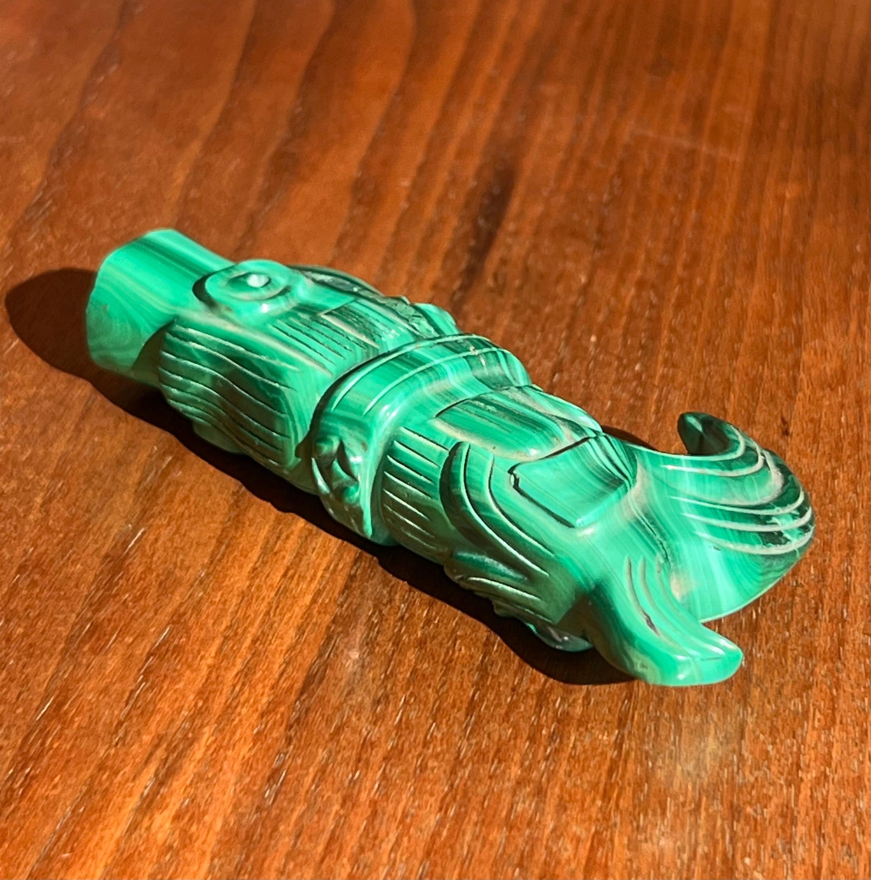 A small hand-carved malachite sculpture of an indigenous tribesman, 20th century For Sale 6