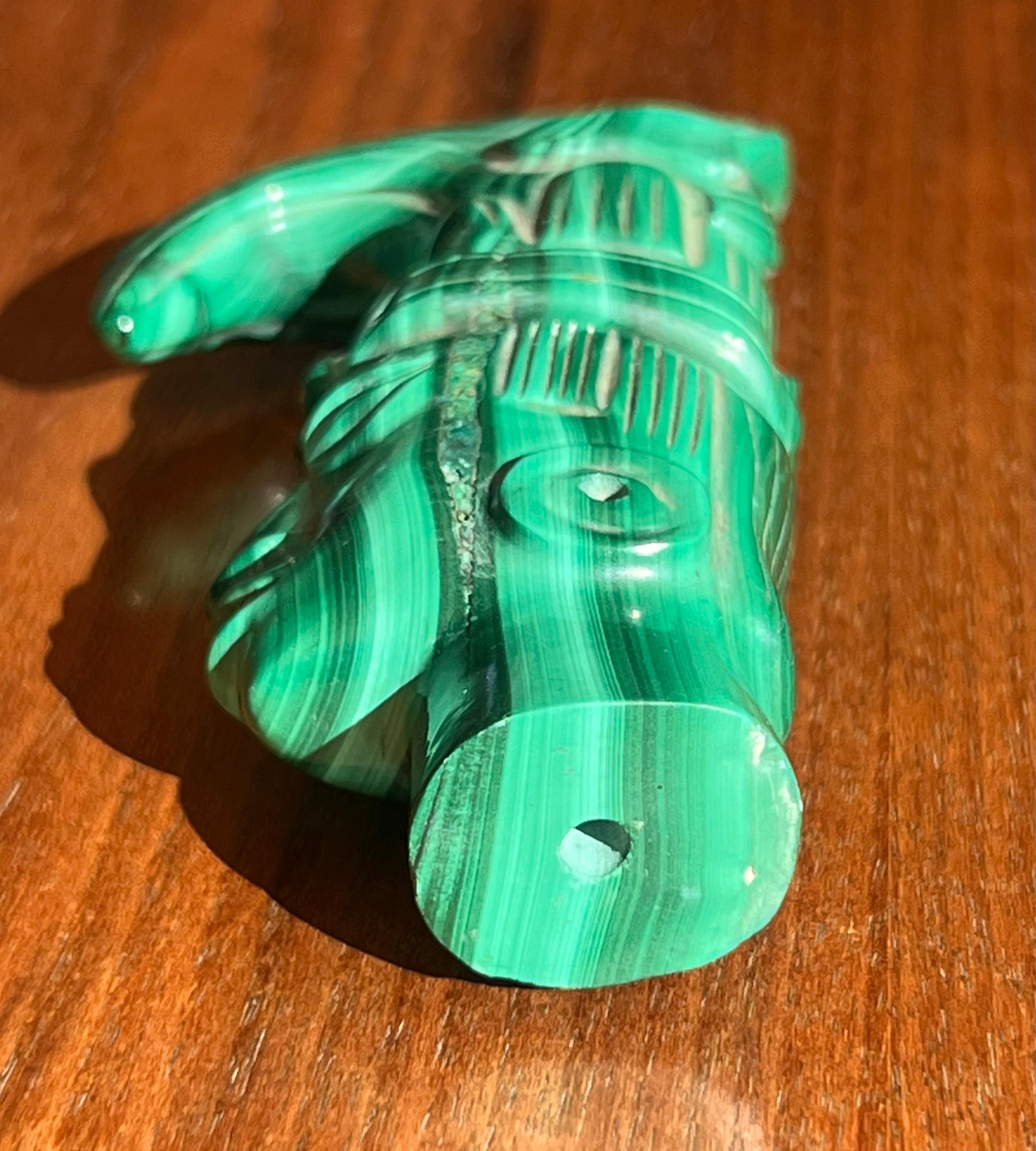 A small hand-carved malachite sculpture of an indigenous tribesman, 20th century For Sale 7