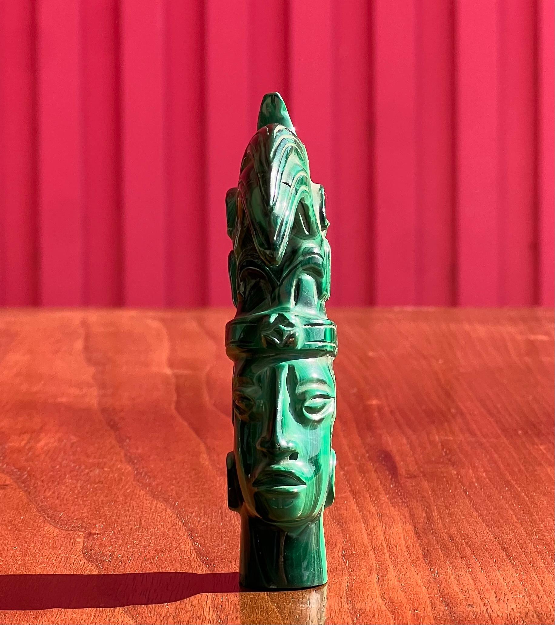 A small hand-carved malachite sculpture of an indigenous tribesman, 20th century For Sale 8