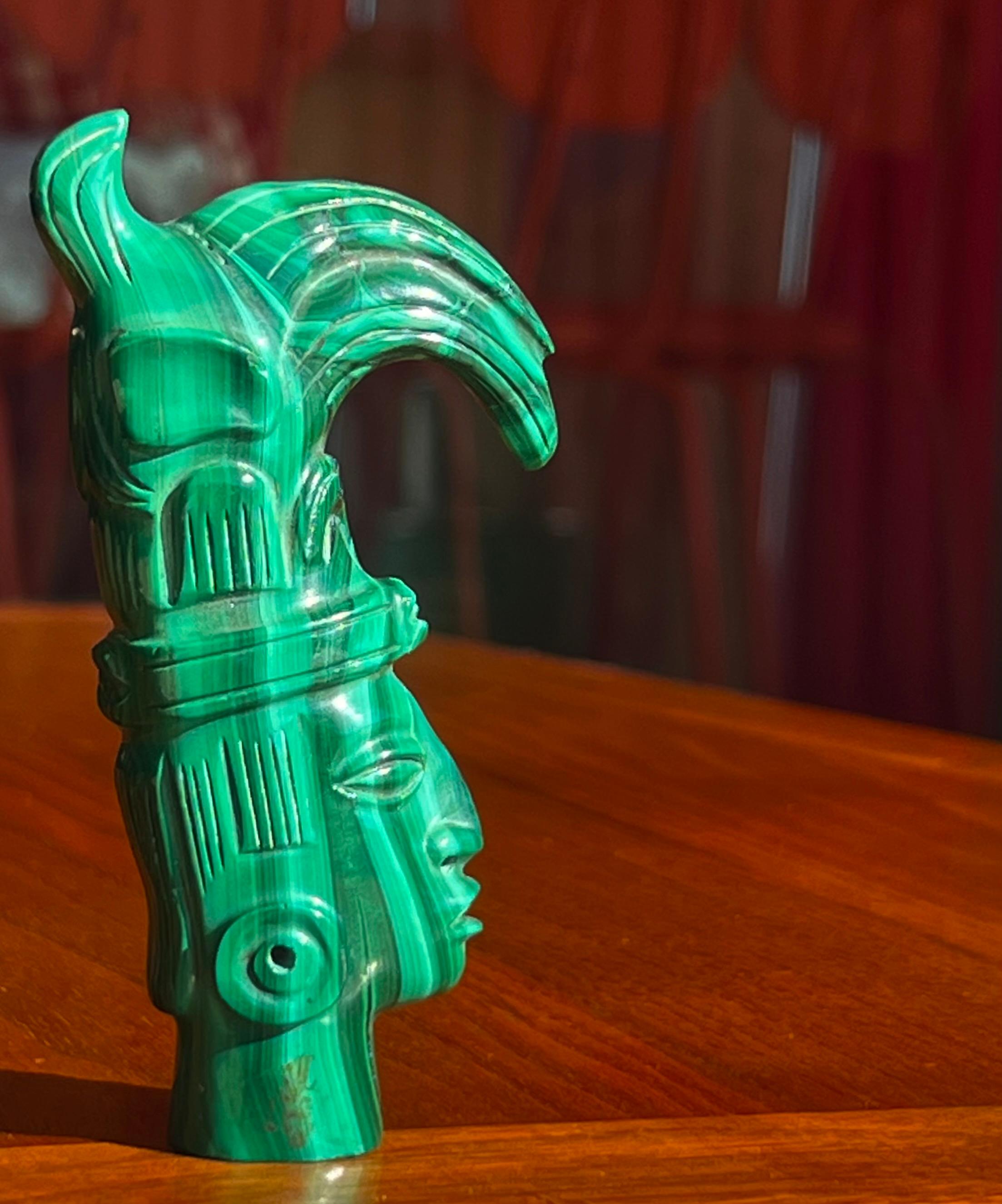 A small hand-carved malachite sculpture of an indigenous tribesman, 20th century For Sale 9