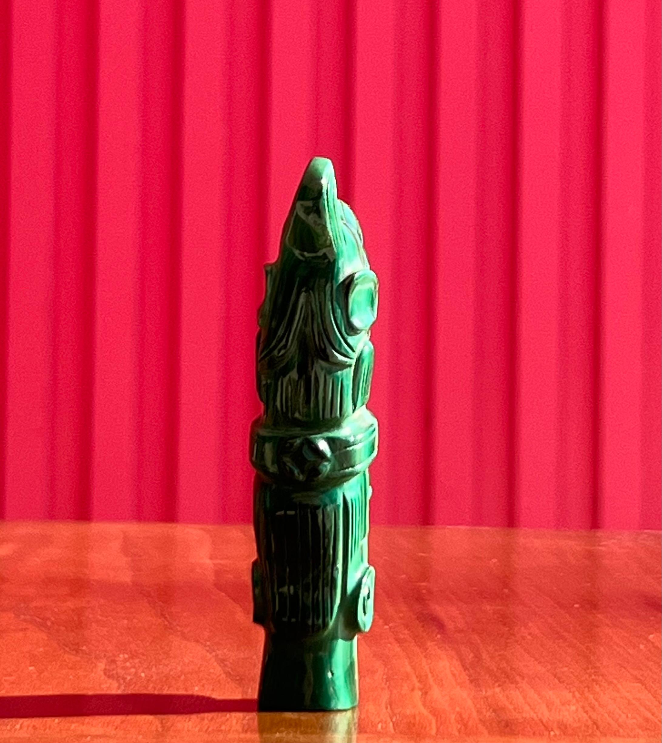 Primitive A small hand-carved malachite sculpture of an indigenous tribesman, 20th century For Sale