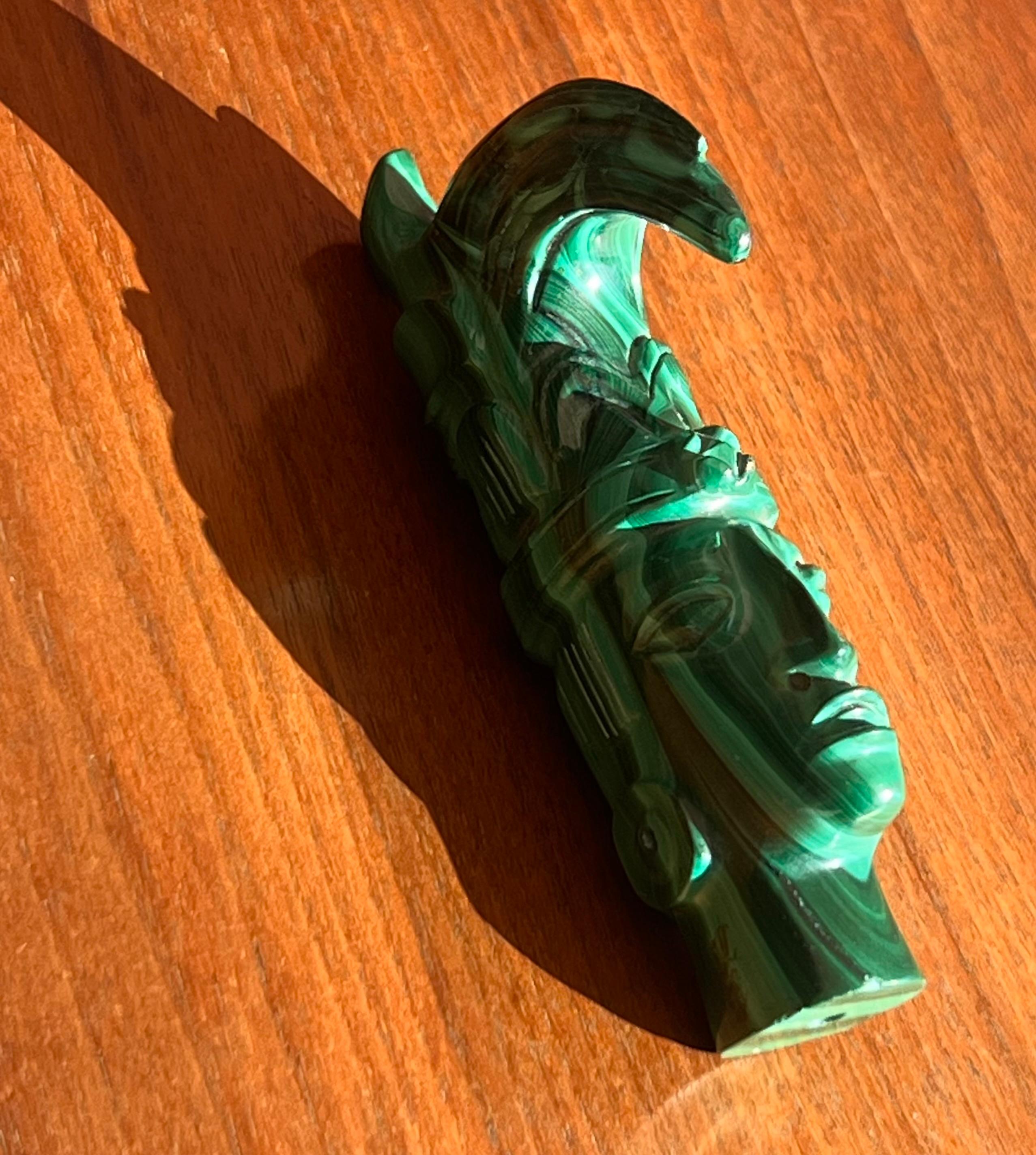 A small hand-carved malachite sculpture of an indigenous tribesman, 20th century For Sale 1