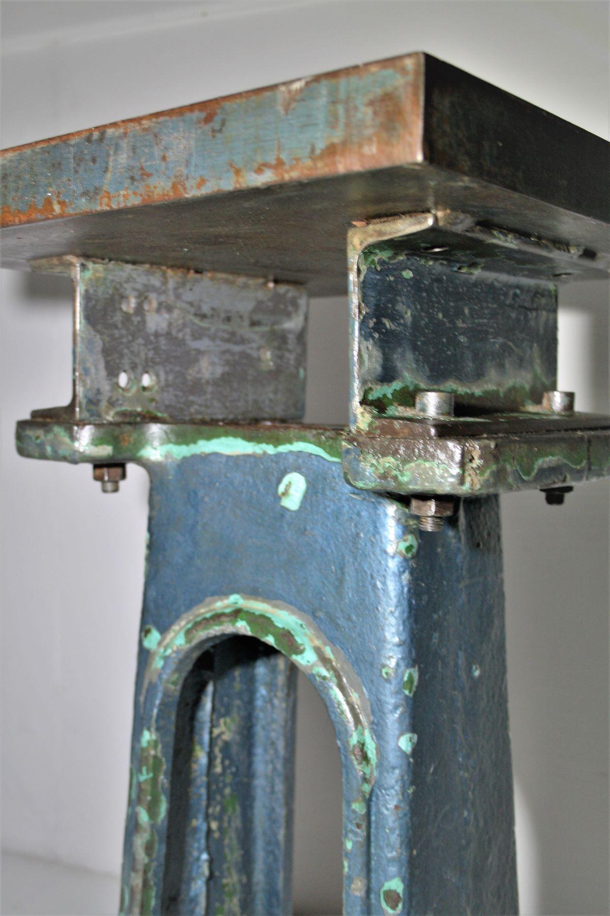 British Small Industrial Heavy Form Cat Iron Engineers Table Superb Patina Colour