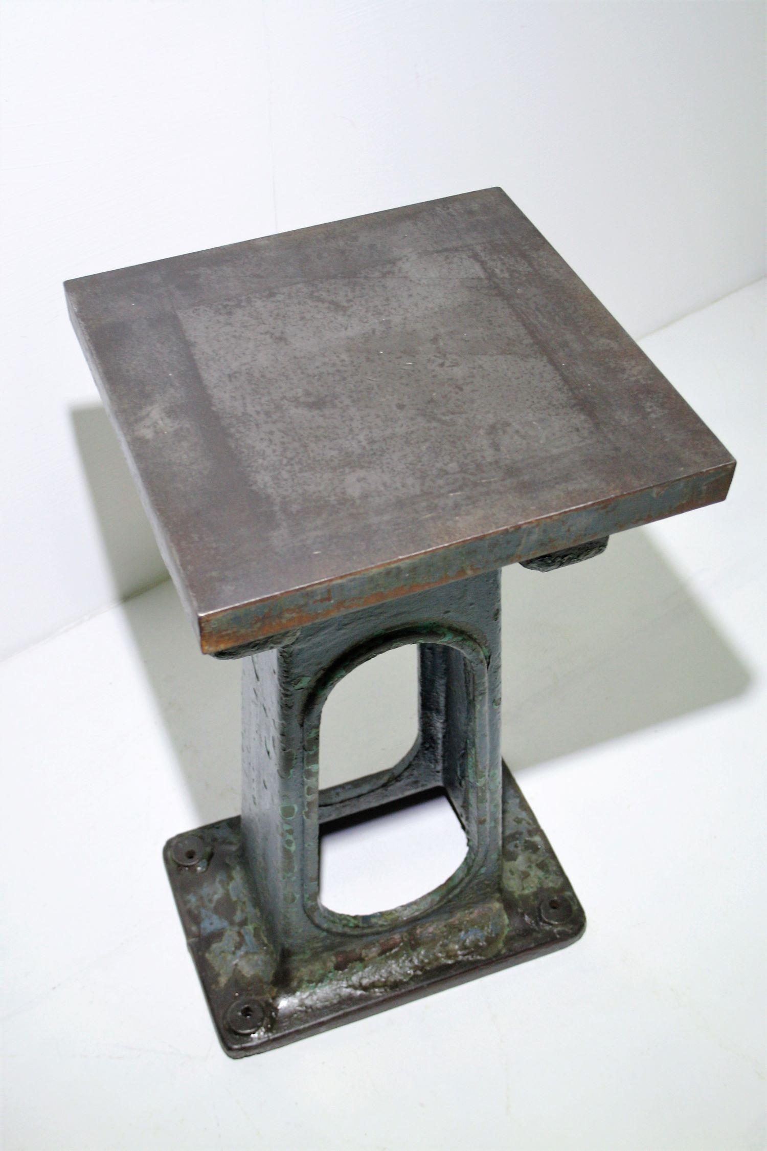 Cast Small Industrial Heavy Form Cat Iron Engineers Table Superb Patina Colour