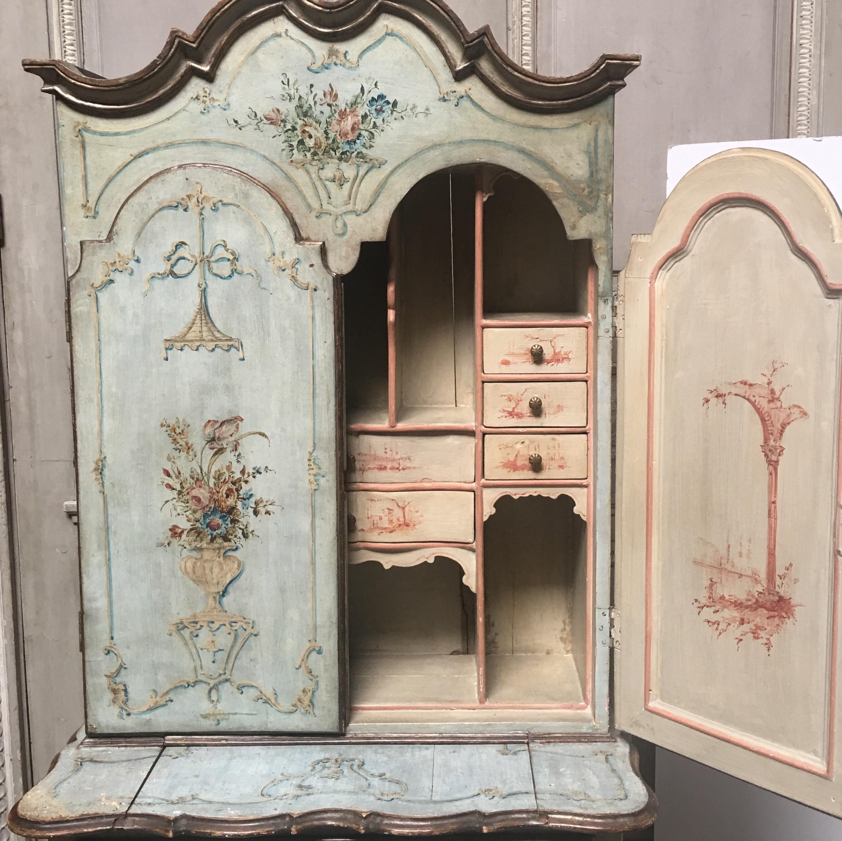 Late 19th Century Chinoiserie Italian Painted Secretary in Celadon Blue-Green 2