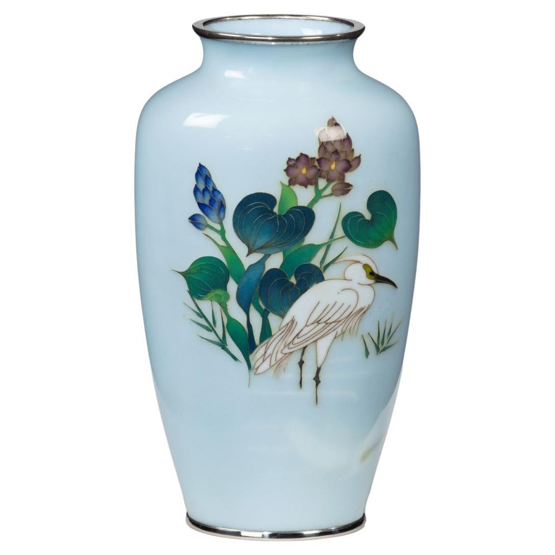 Small Light Blue Cloisonne Enamel Vase with an Egret For Sale