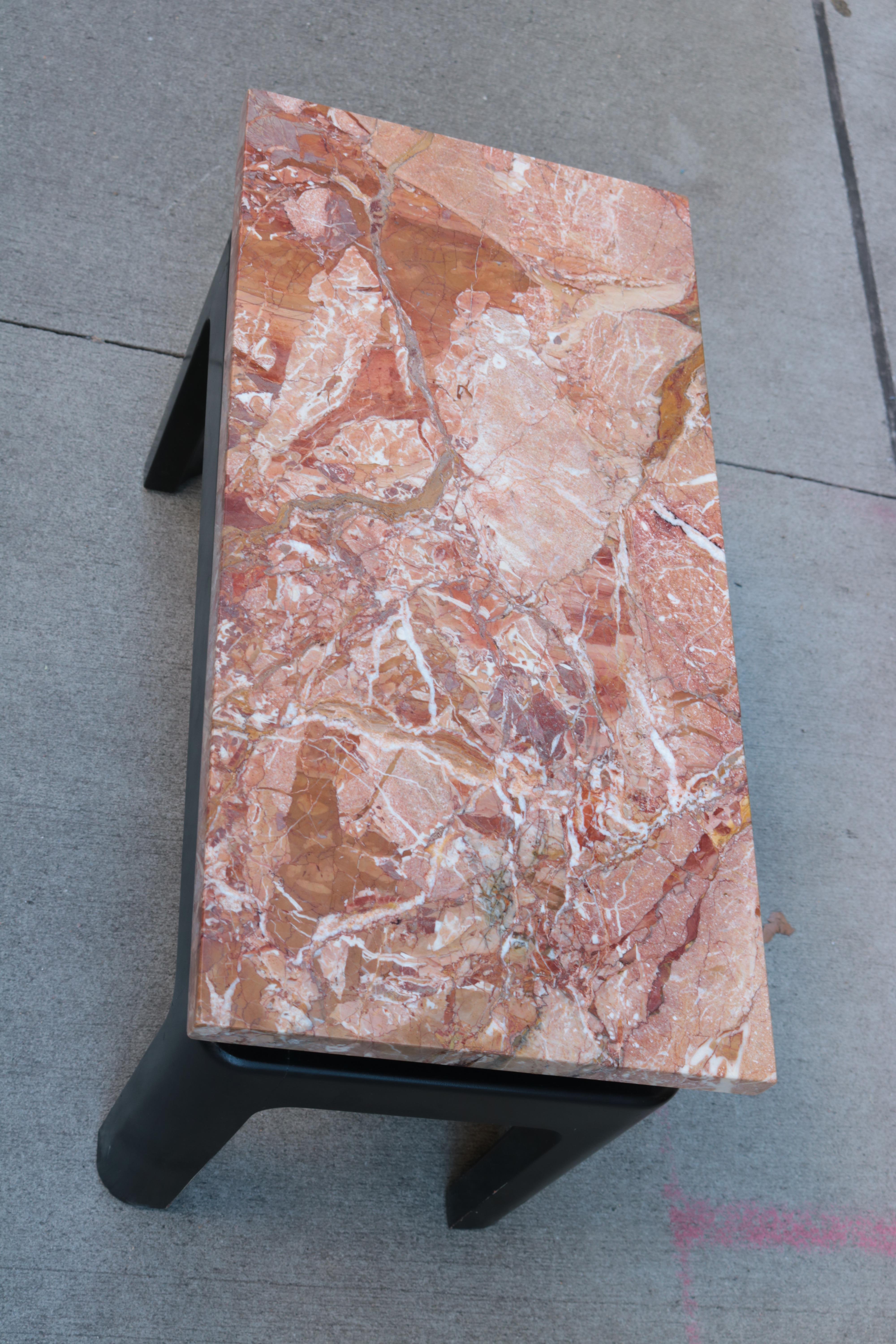 Ebonized Small Low Marble-Top Side Table For Sale