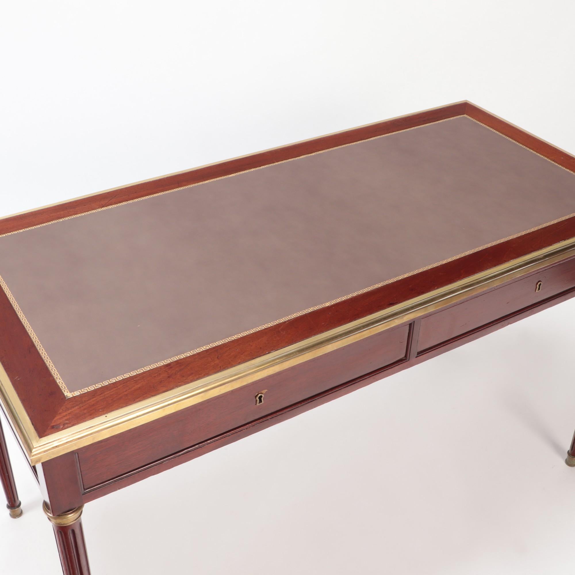 Small Mahogany Bronze Mounted Louis XVI Style Writing Desk C 1940 In Good Condition In Philadelphia, PA