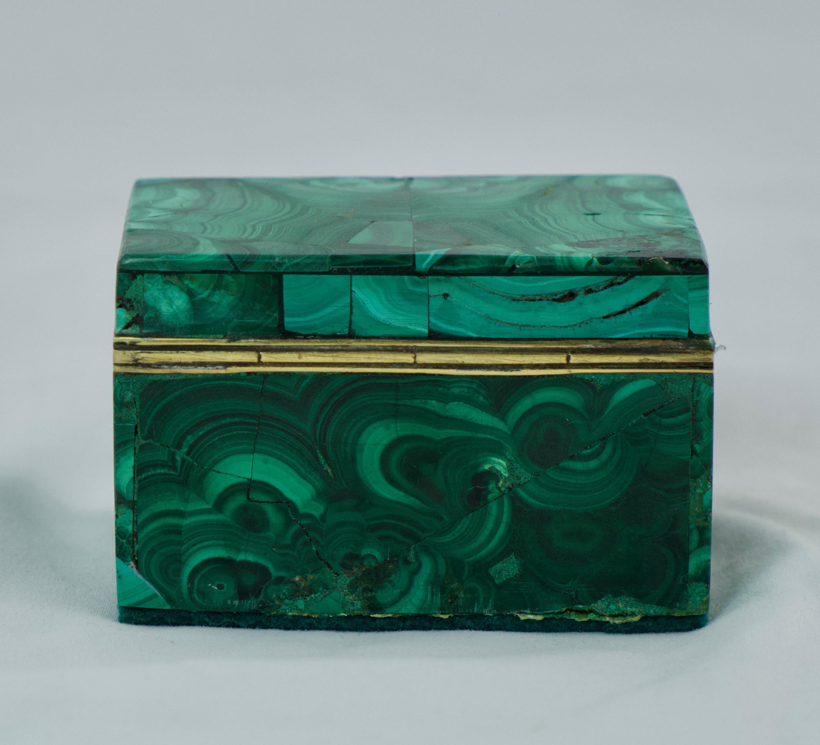 Veneer Small Malachite Box, Late 19t C