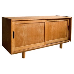 Vintage A small oak sideboard with round feet, Norway c. 1960s