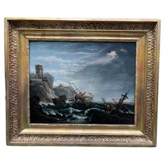 A small painting of a storm on a Mediterranean coast by Le Croix de Marseilles
