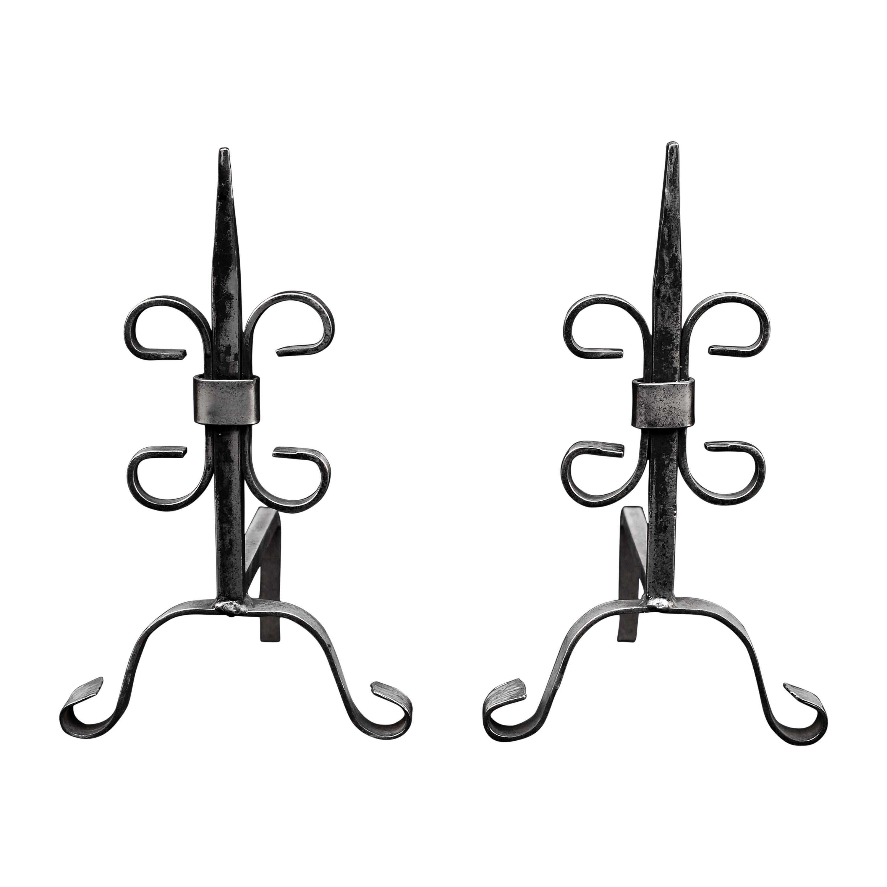 Small Pair of Andirons in the Gothic Style For Sale